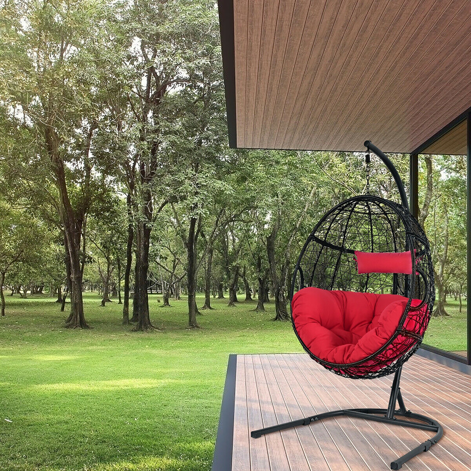 Costway Hammock Chair with Stand Hanging Cushioned Swing Egg Chair for Indoor
