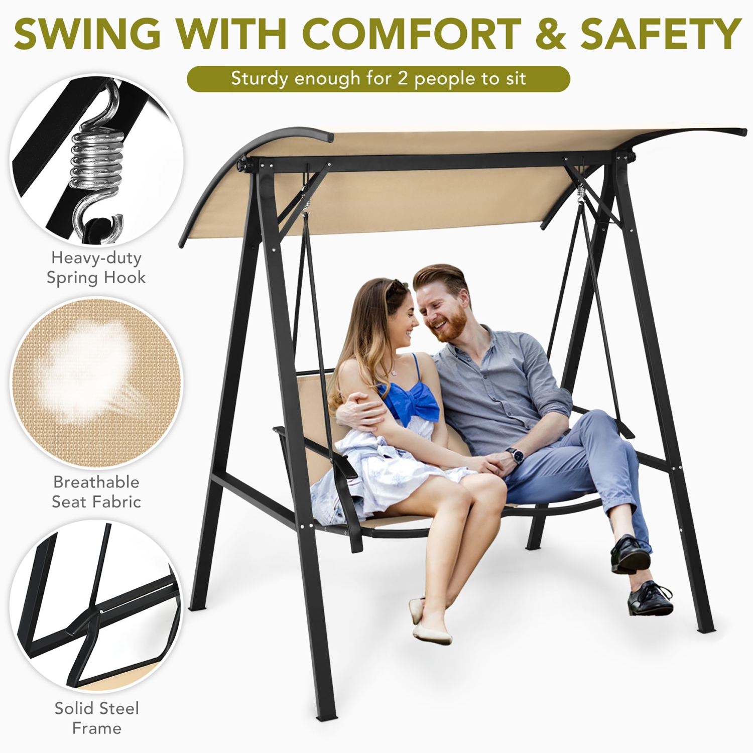 Costway Outdoor 2-Seat Swing Loveseat Canopy Hanging Swing