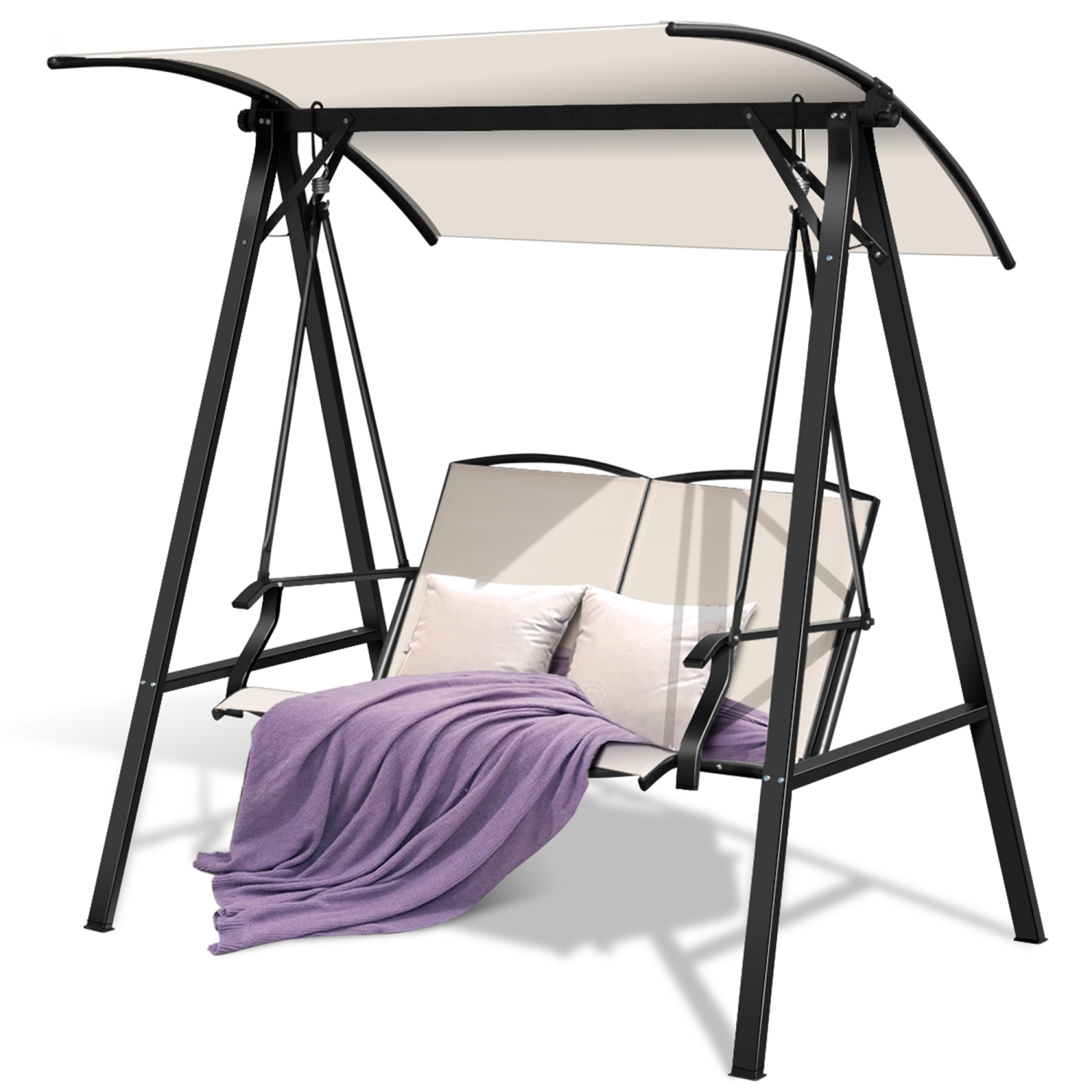 Costway Outdoor 2-Seat Swing Loveseat Canopy Hanging Swing