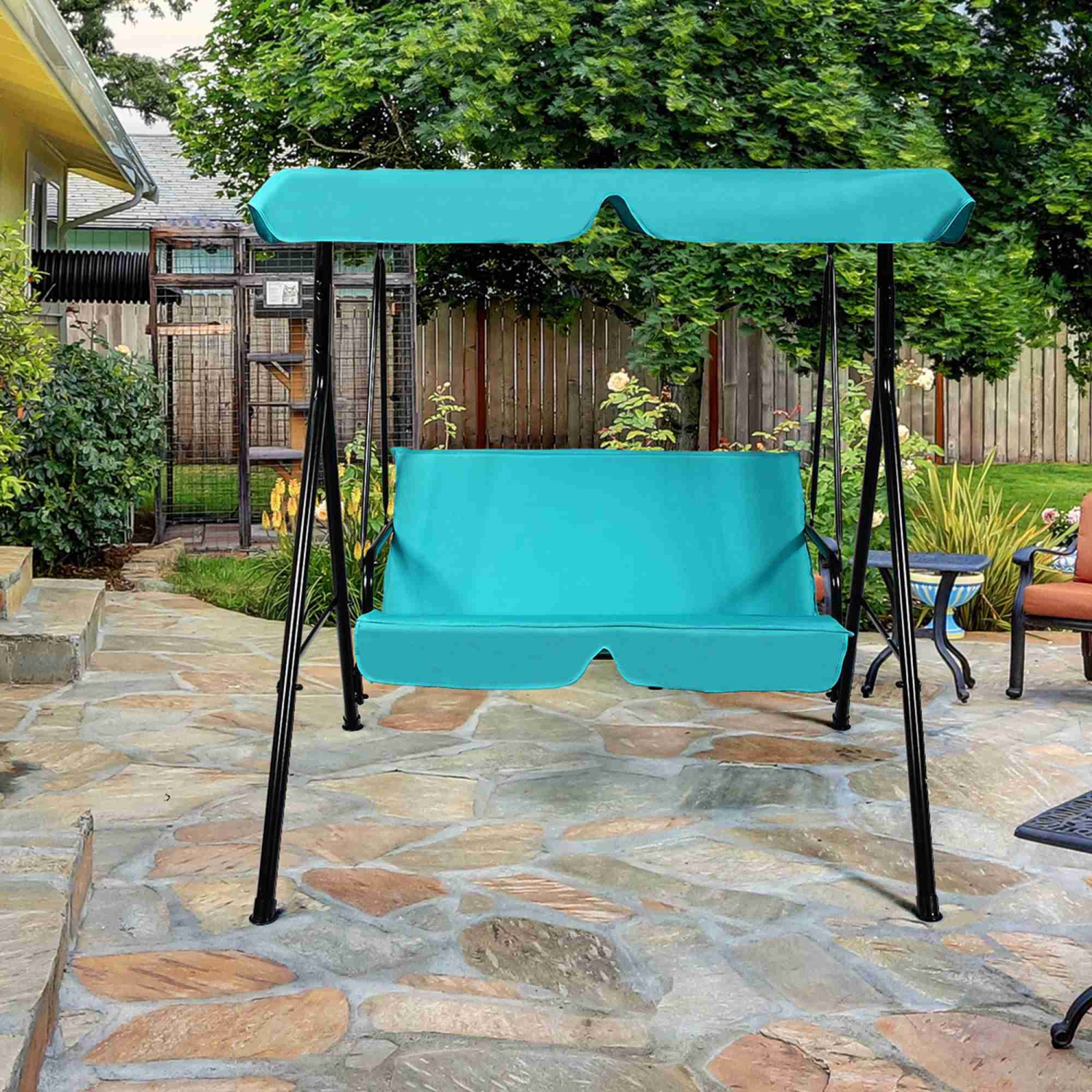 Costway Loveseat Patio Canopy Swing Glider Hammock Cushioned Blue