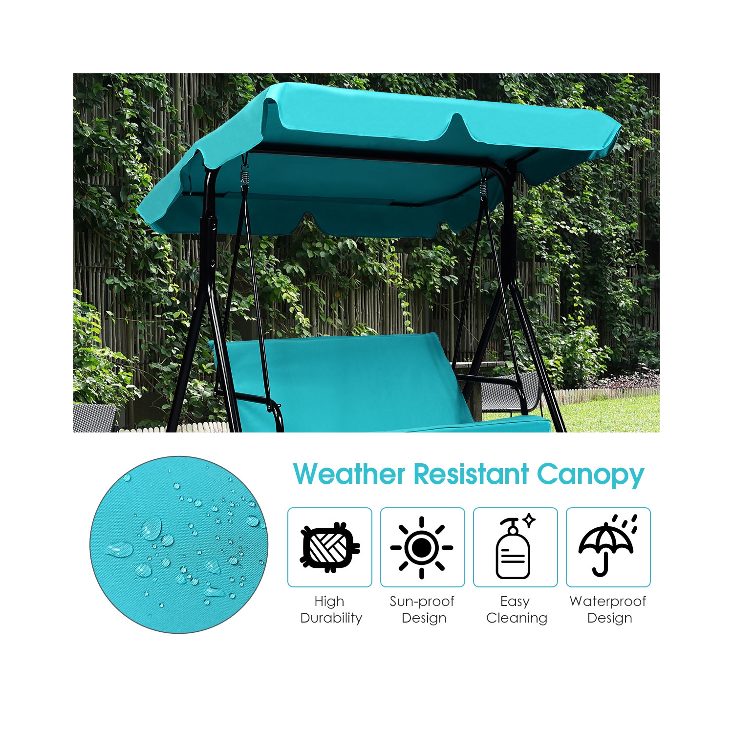 Costway Loveseat Patio Canopy Swing Glider Hammock Cushioned Blue