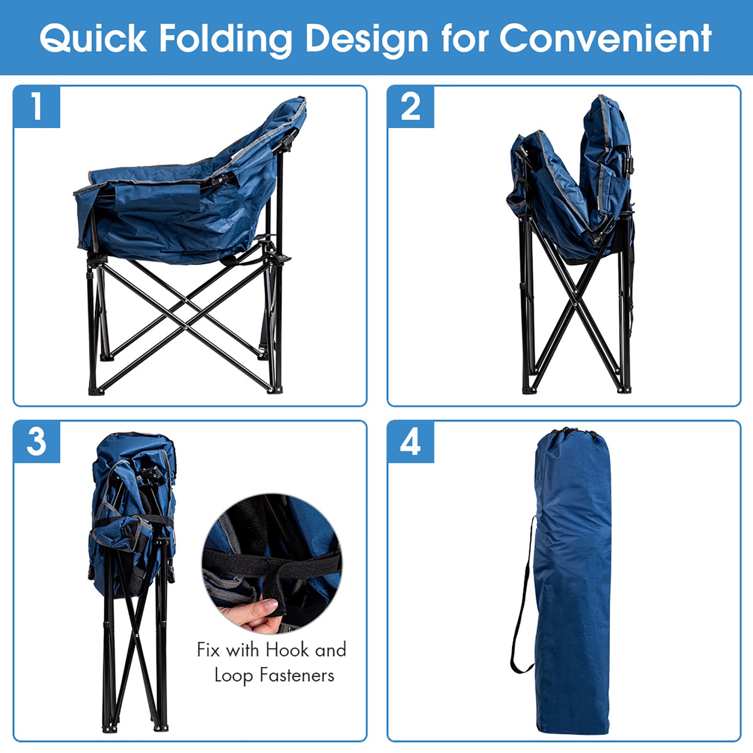 Costway Folding Camping Moon Padded Chair with Carry Bag Cup Holder Portable
