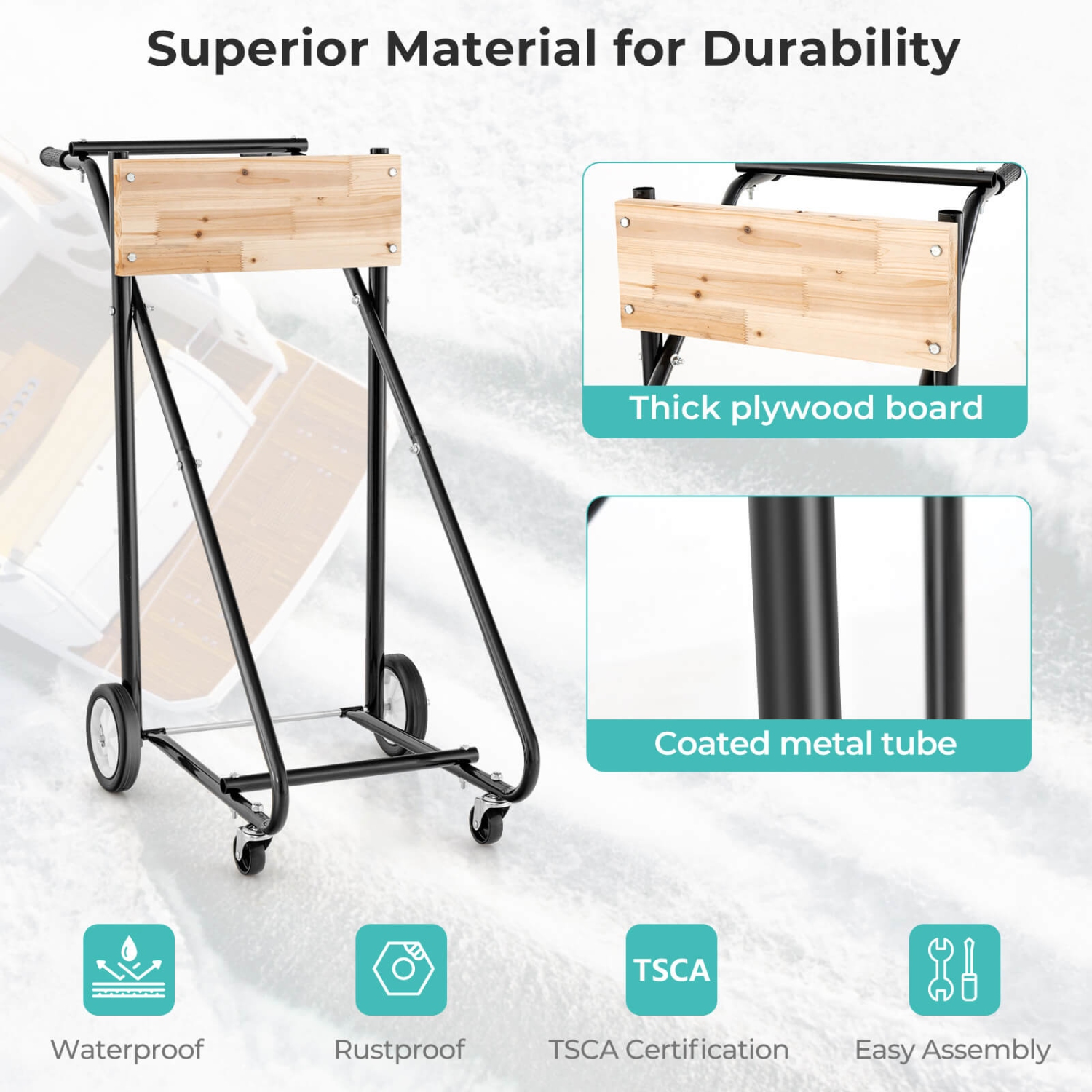 Chariot robuste à 4 roulettes lisses pour moteur de bateau extérieur de Costway