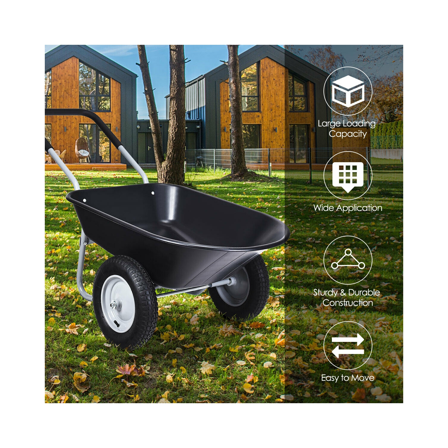 Costway 2 Tire Wheelbarrow Cart Heavy-duty Dolly Utility Cart Black