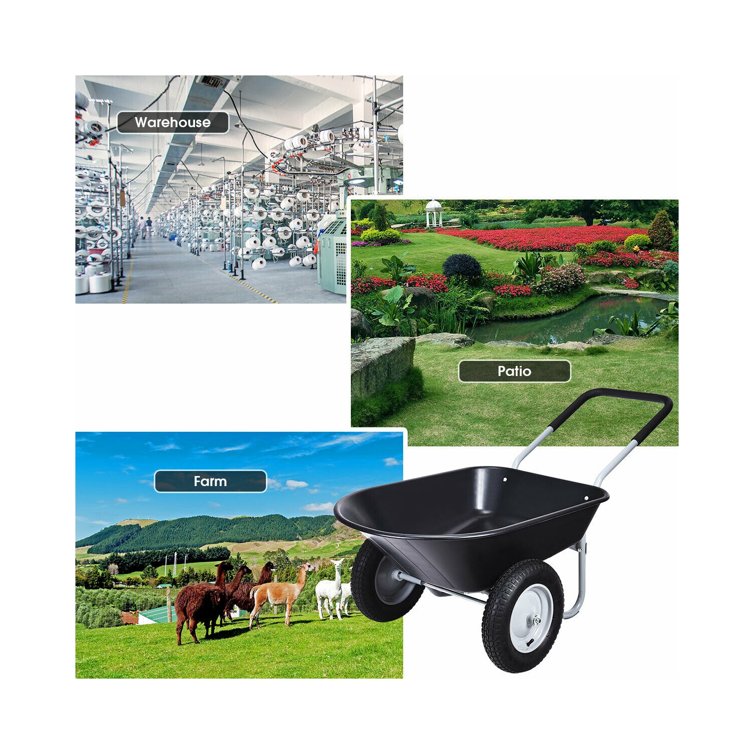 Costway 2 Tire Wheelbarrow Cart Heavy-duty Dolly Utility Cart Black