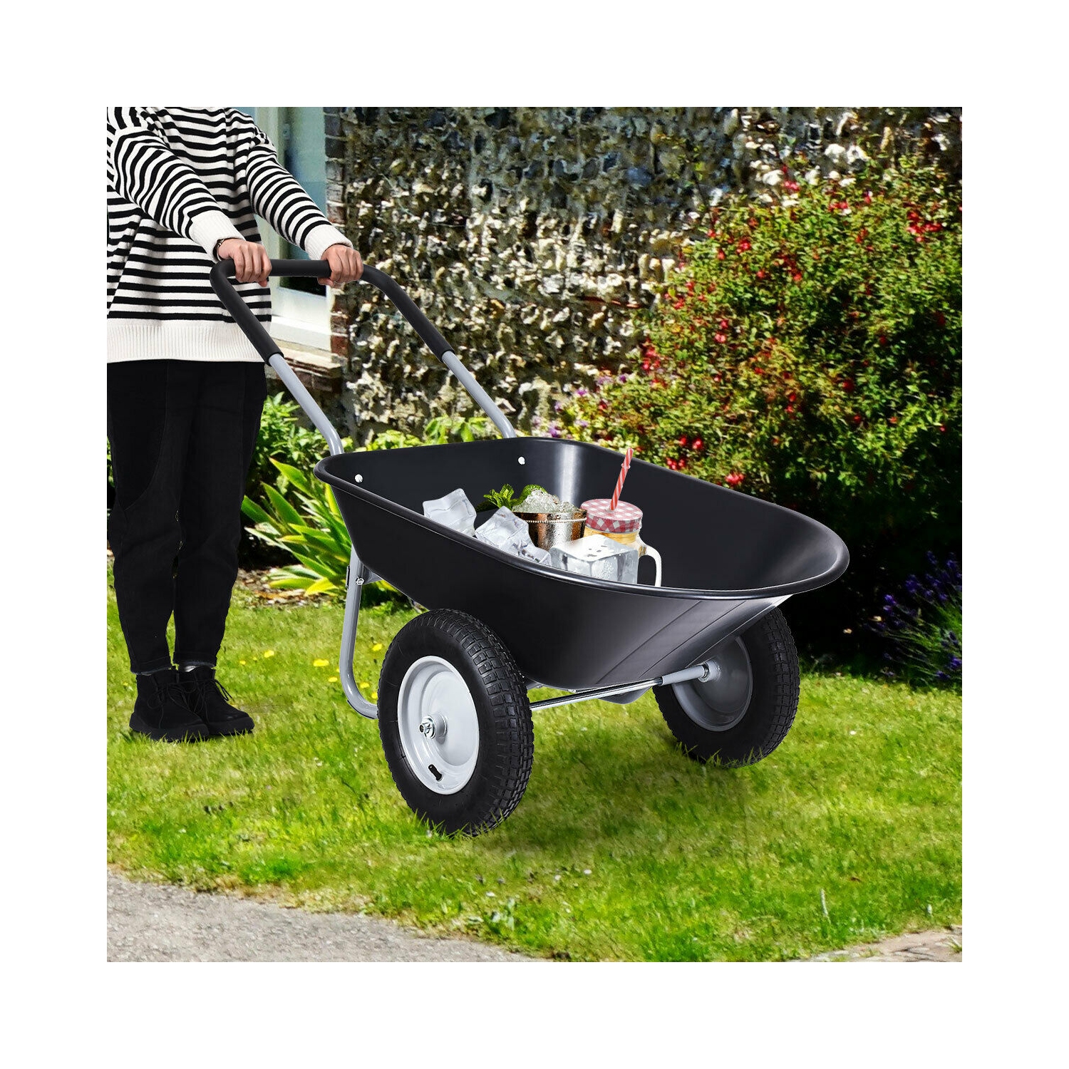 Costway 2 Tire Wheelbarrow Cart Heavy-duty Dolly Utility Cart Black