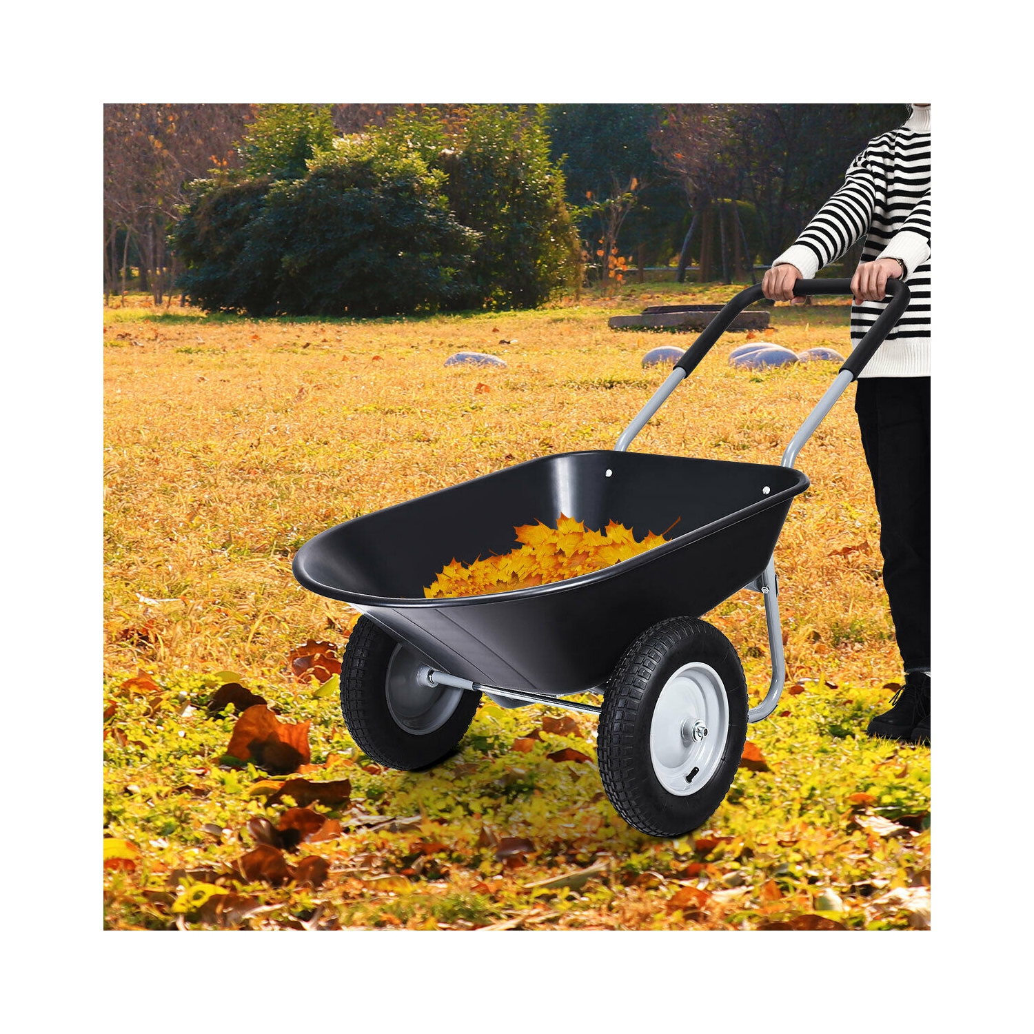 Costway 2 Tire Wheelbarrow Cart Heavy-duty Dolly Utility Cart Black