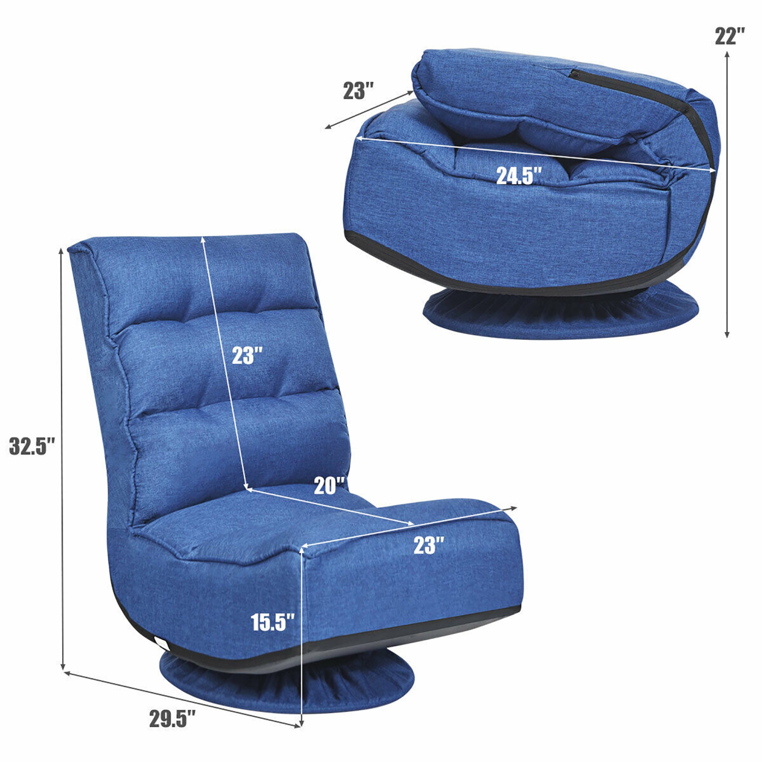 Costway Gaming Chair Fabric 5-Position Folding Lazy Sofa 360 Degree Swivel