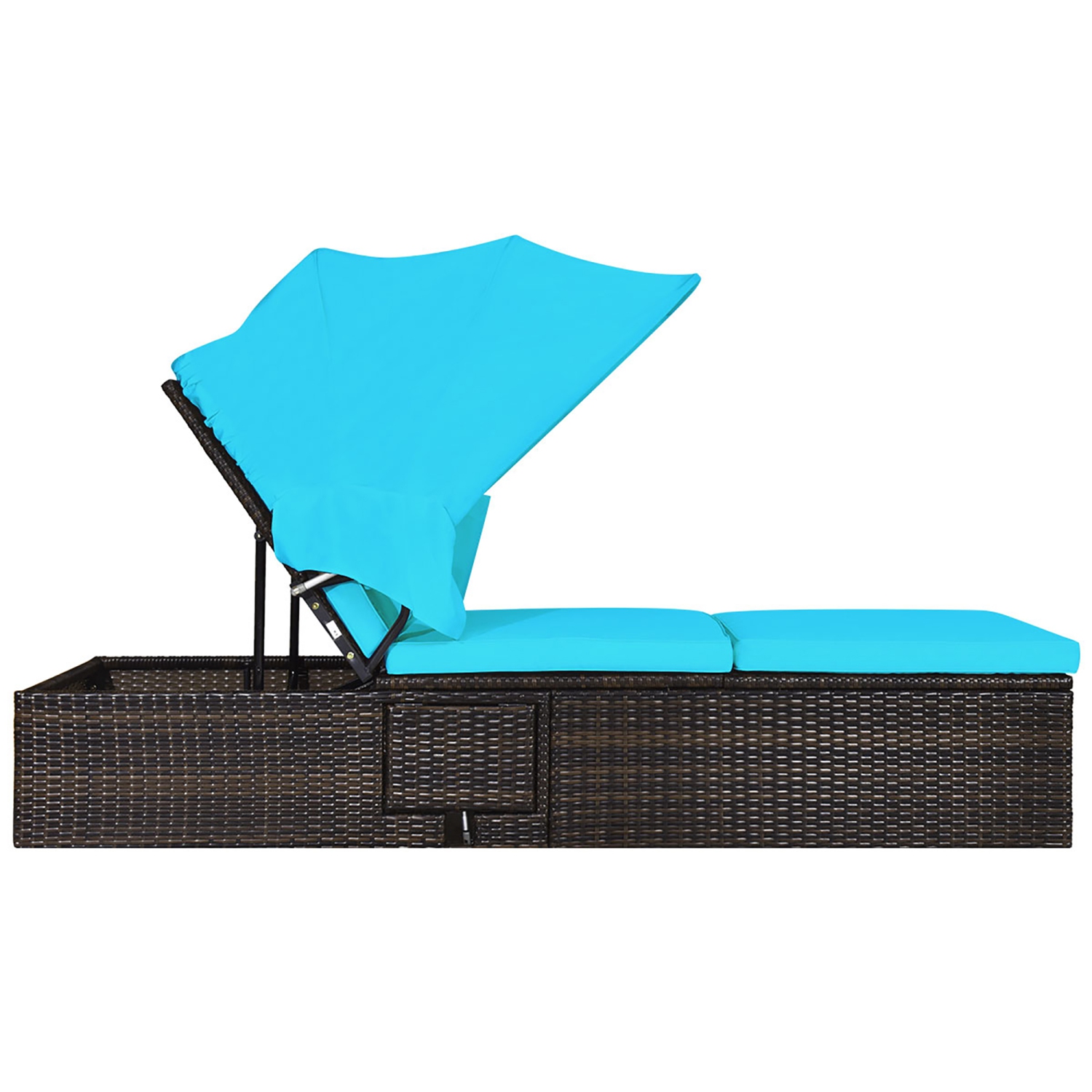 Costway 2PCS Patio Rattan Lounge Chair Chaise Cushioned Top Canopy Adjustable Turquoise