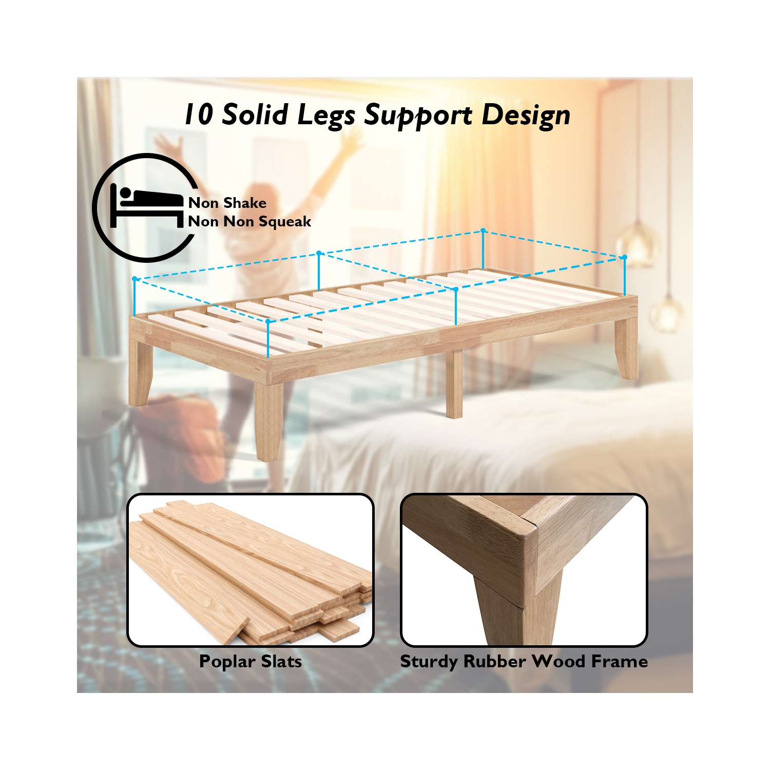 Costway Twin Size 14'' Wooden Bed Frame Mattress Platform Wood Slats Support