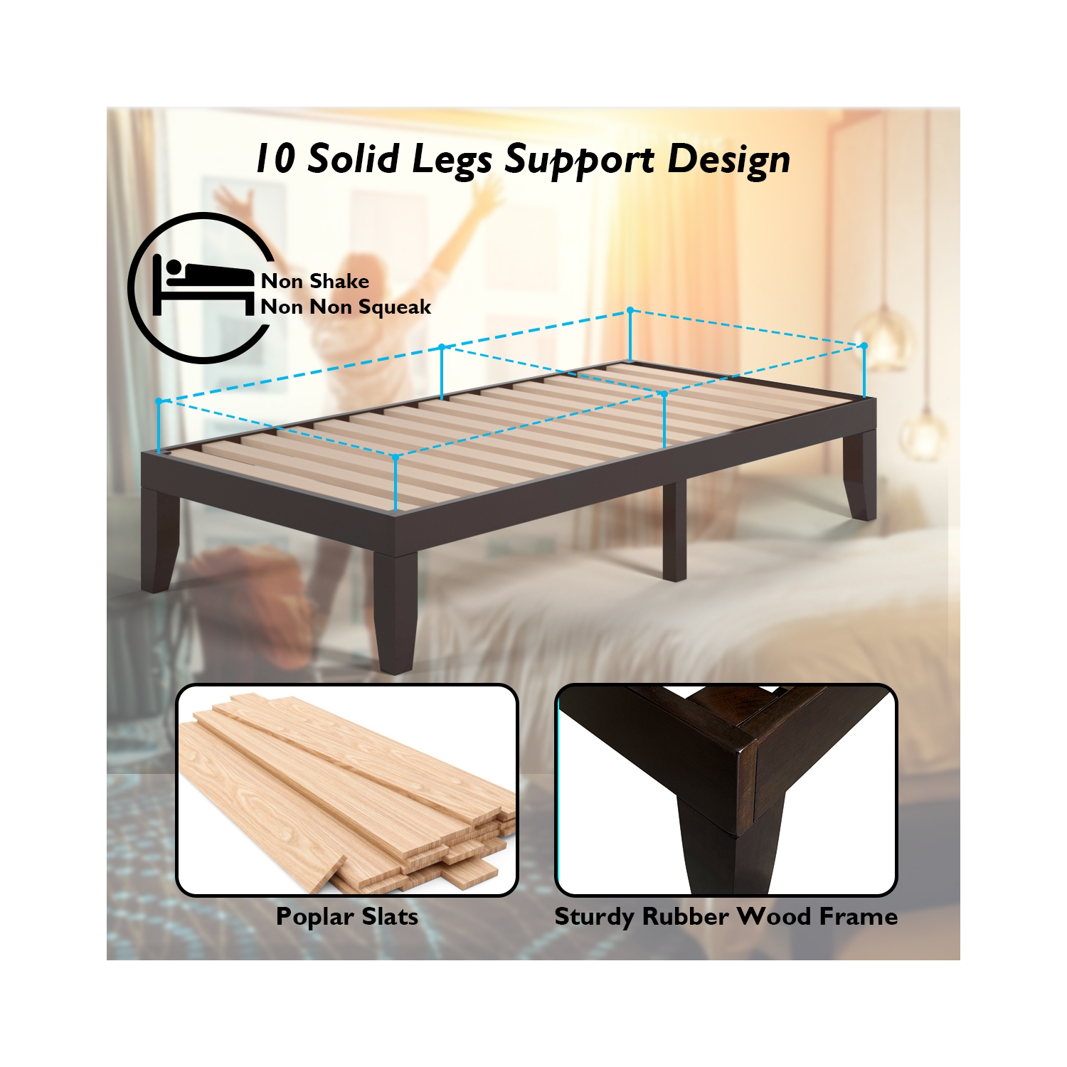 Costway Twin Size 14'' Wooden Bed Frame Mattress Platform Wood Slats Support EspressoNatural