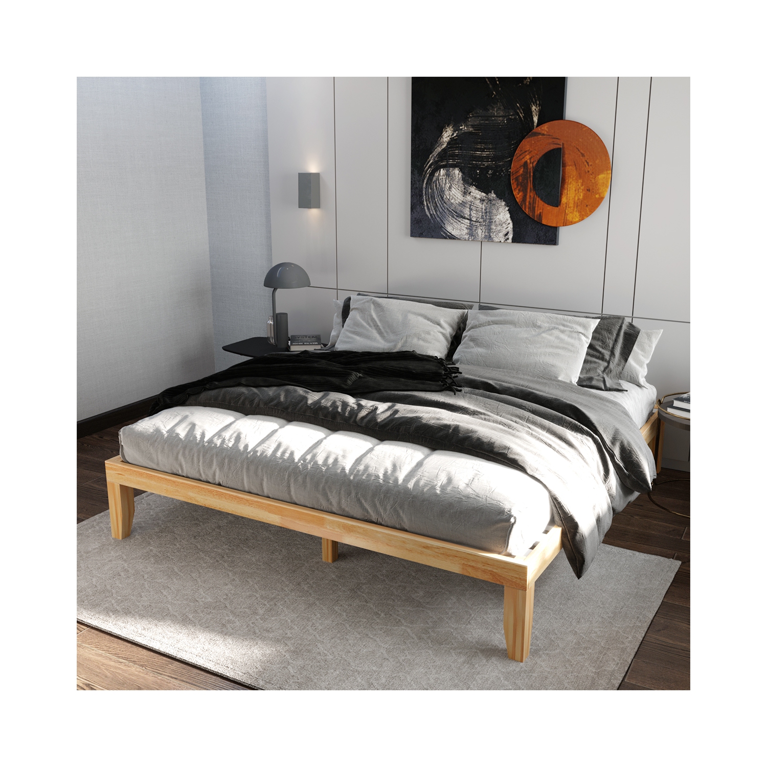 Costway King Size 14'' Wooden Bed Frame Mattress Platform Wood Slats Support