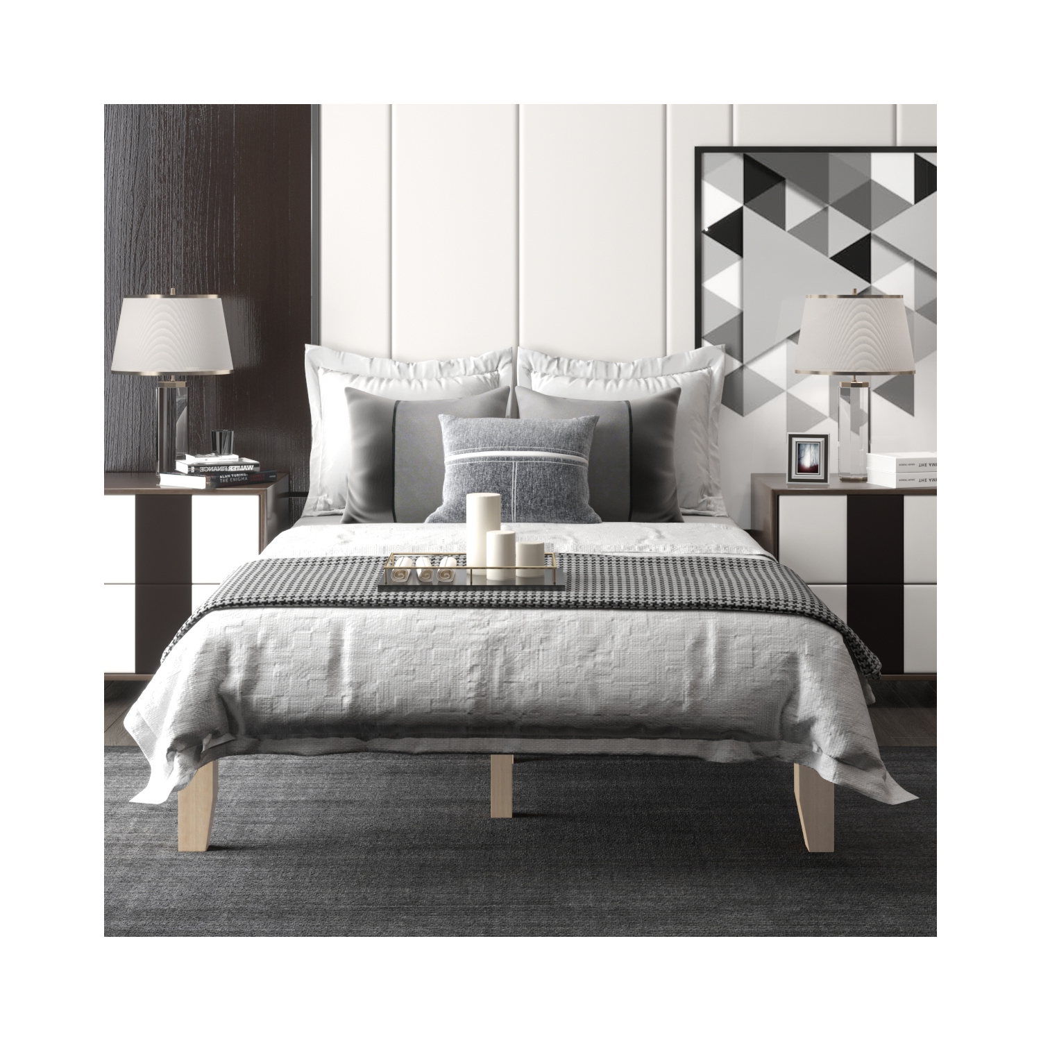 Costway Full Size 14'' Wooden Bed Frame Mattress Platform Wood Slats Support