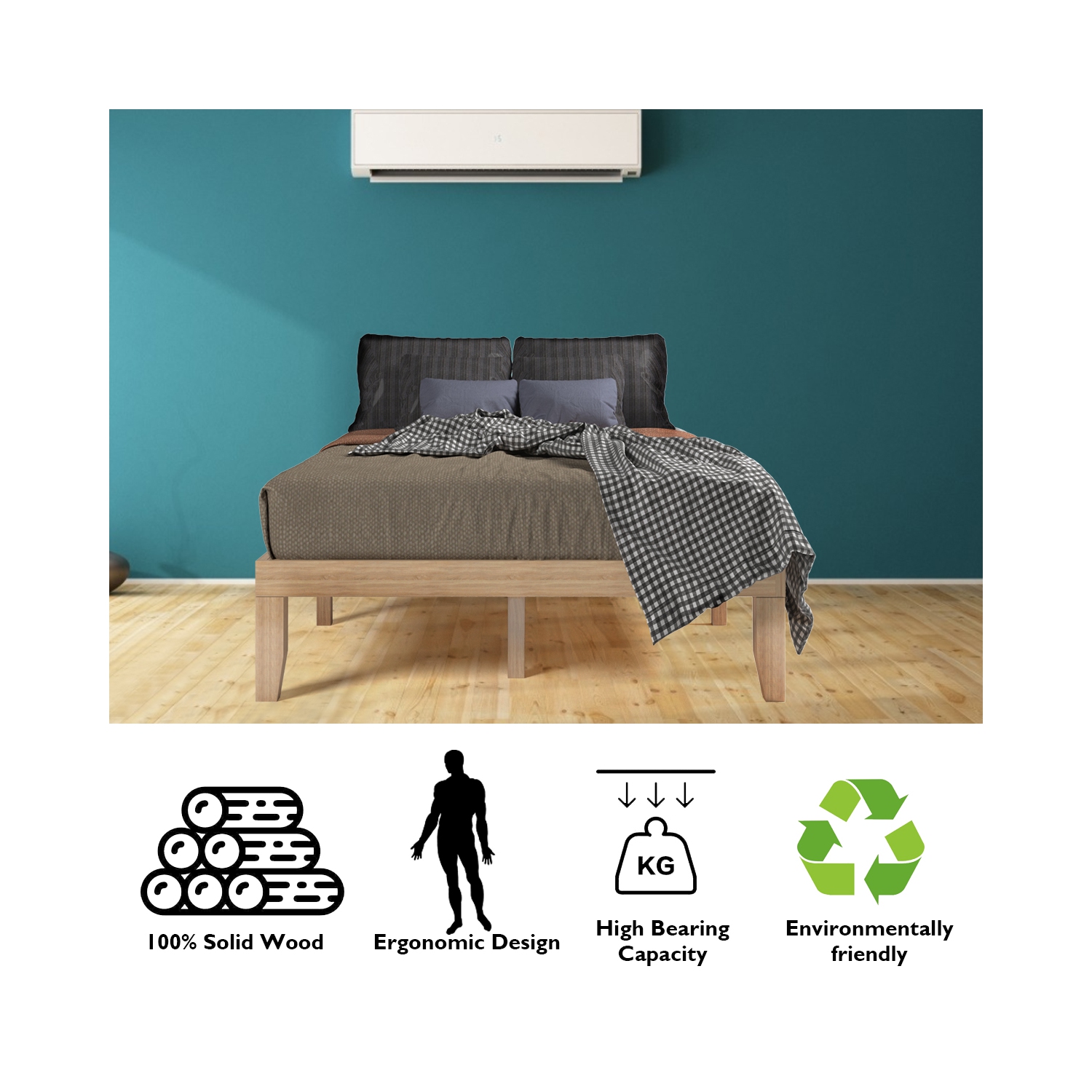 Costway Full Size 14'' Wooden Bed Frame Mattress Platform Wood Slats Support