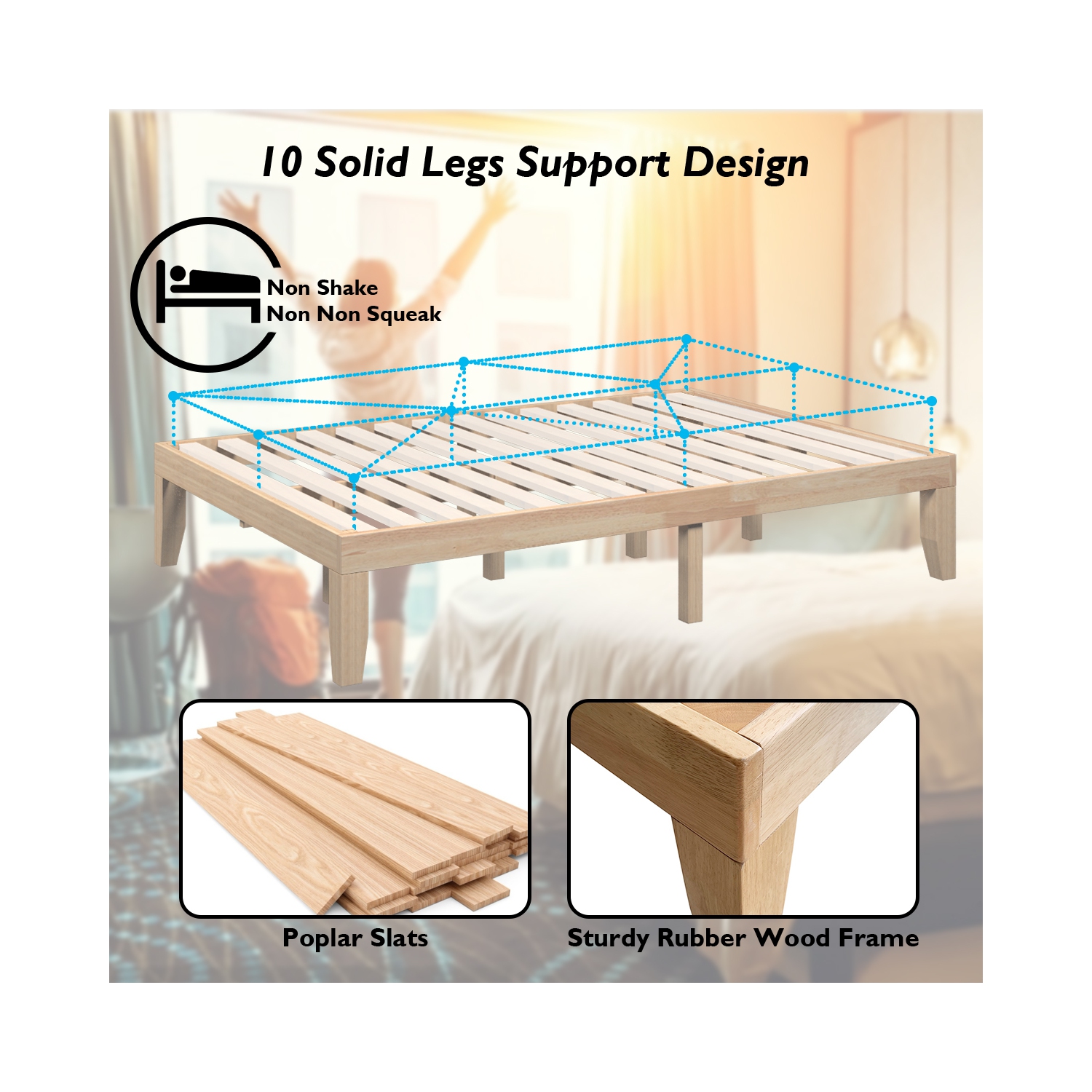 Costway Full Size 14'' Wooden Bed Frame Mattress Platform Wood Slats Support