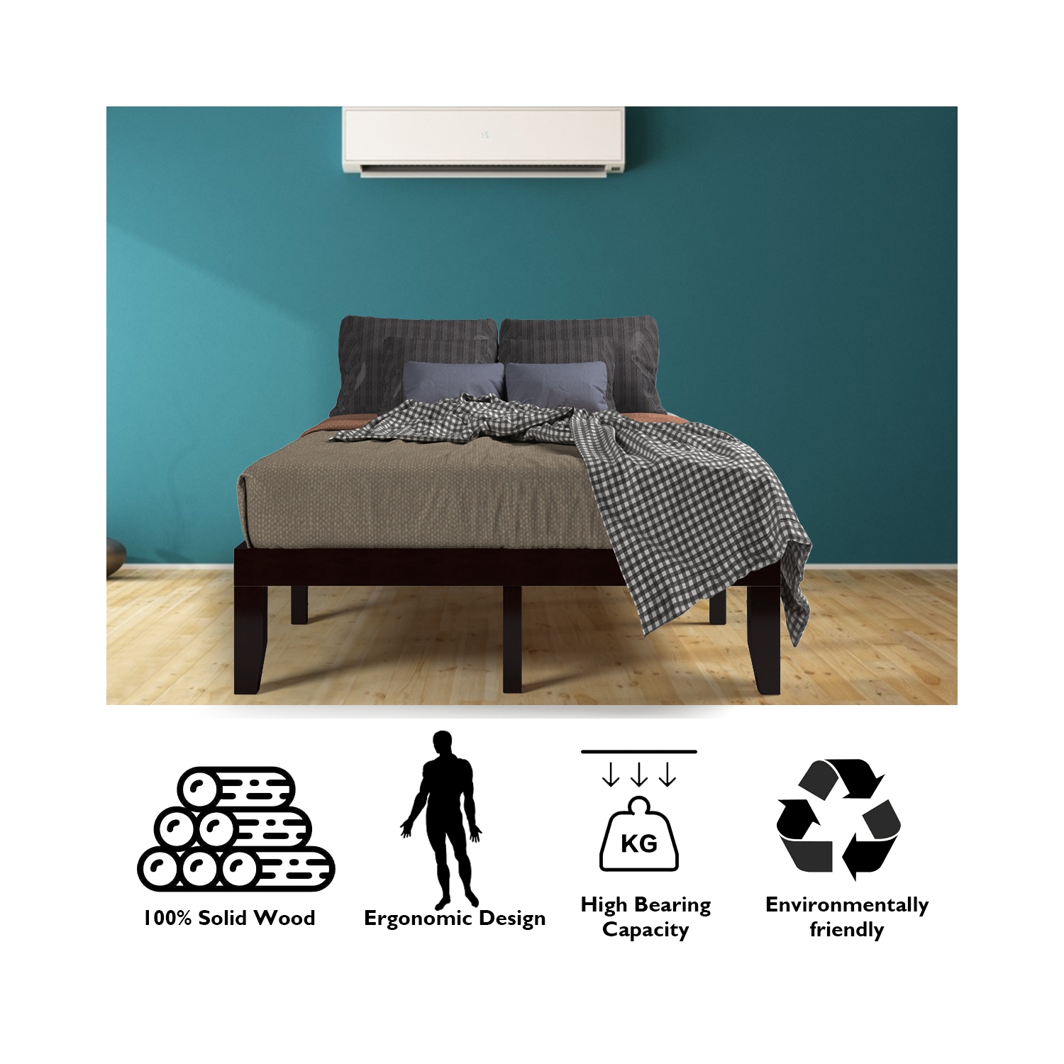 Costway Full Size 14'' Wooden Bed Frame Mattress Platform Wood Slats Support EspressoNatural