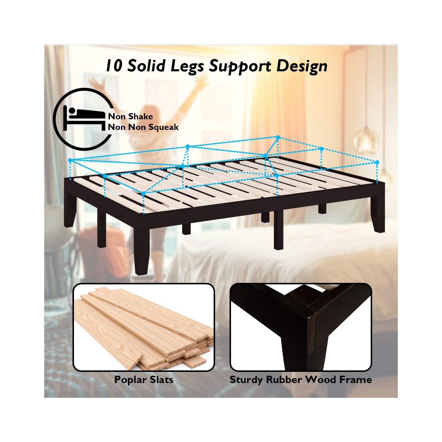Costway Full Size 14'' Wooden Bed Frame Mattress Platform Wood Slats Support EspressoNatural