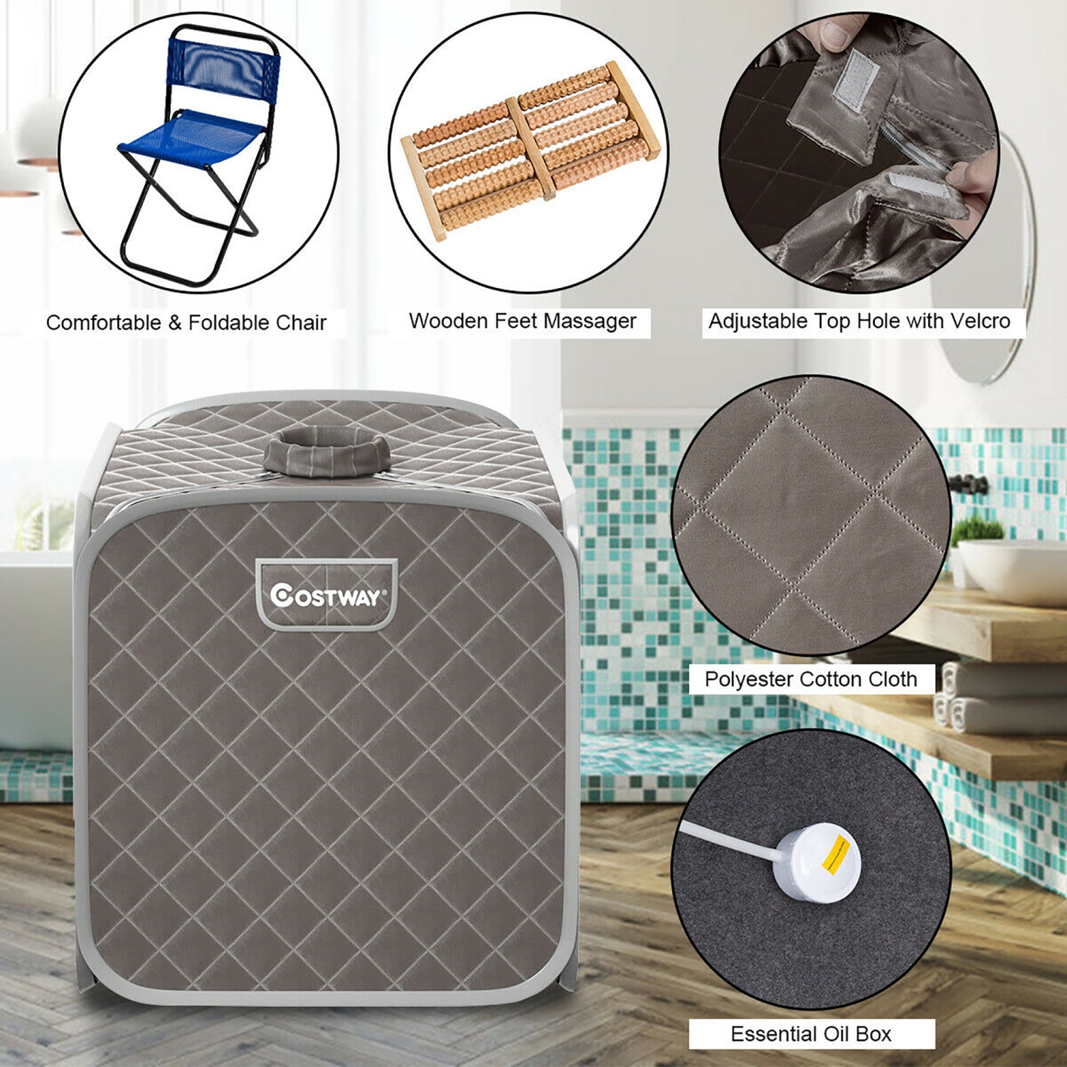 Costway Portable 2L Steam Sauna Spa Tent w/ Chair