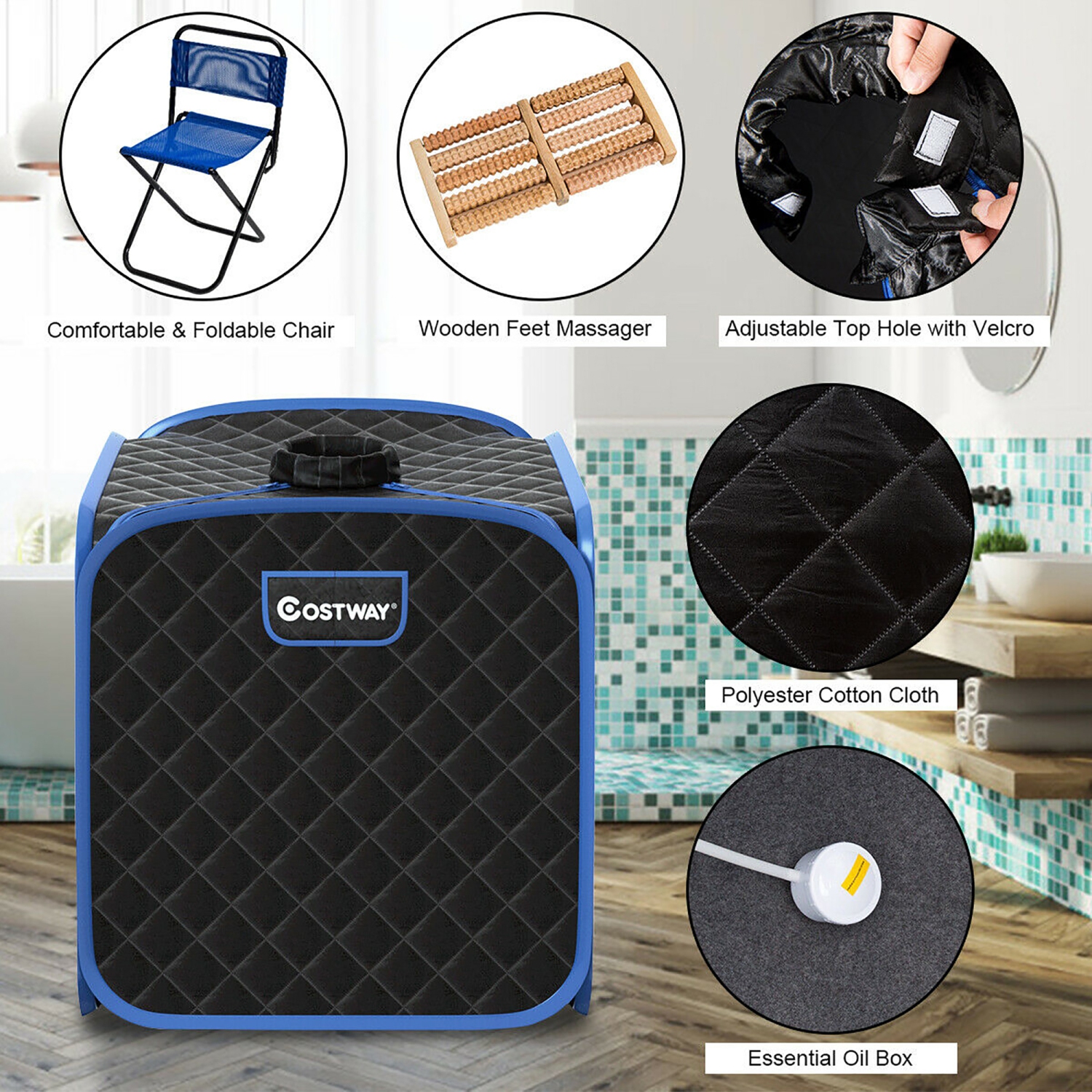 Costway Portable 2L Steam Sauna Spa Tent w/ Chair