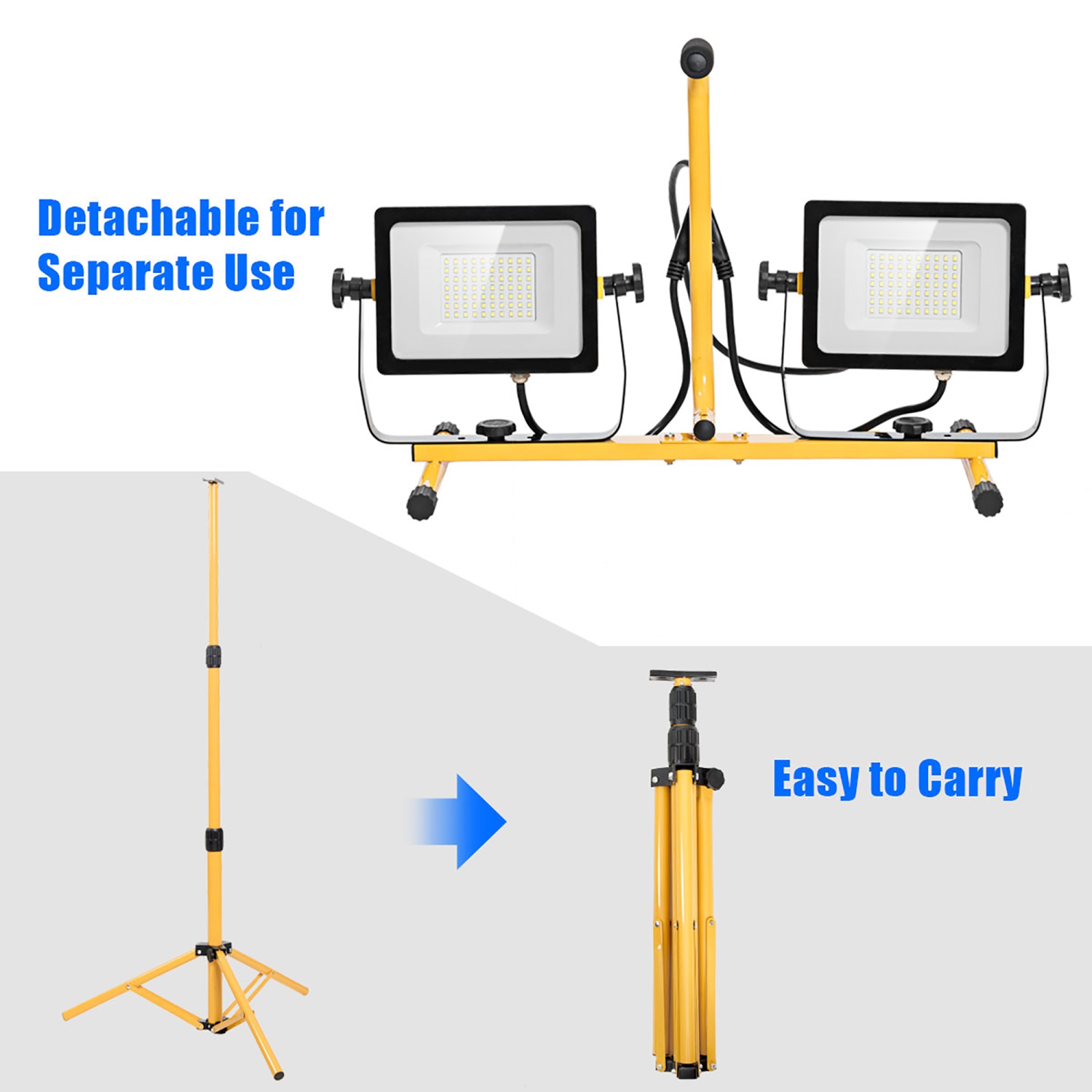 Costway 100W 10,000lm LED Dual-Head Work Light w/Adjustable Tripod Stand IP65 Waterproof