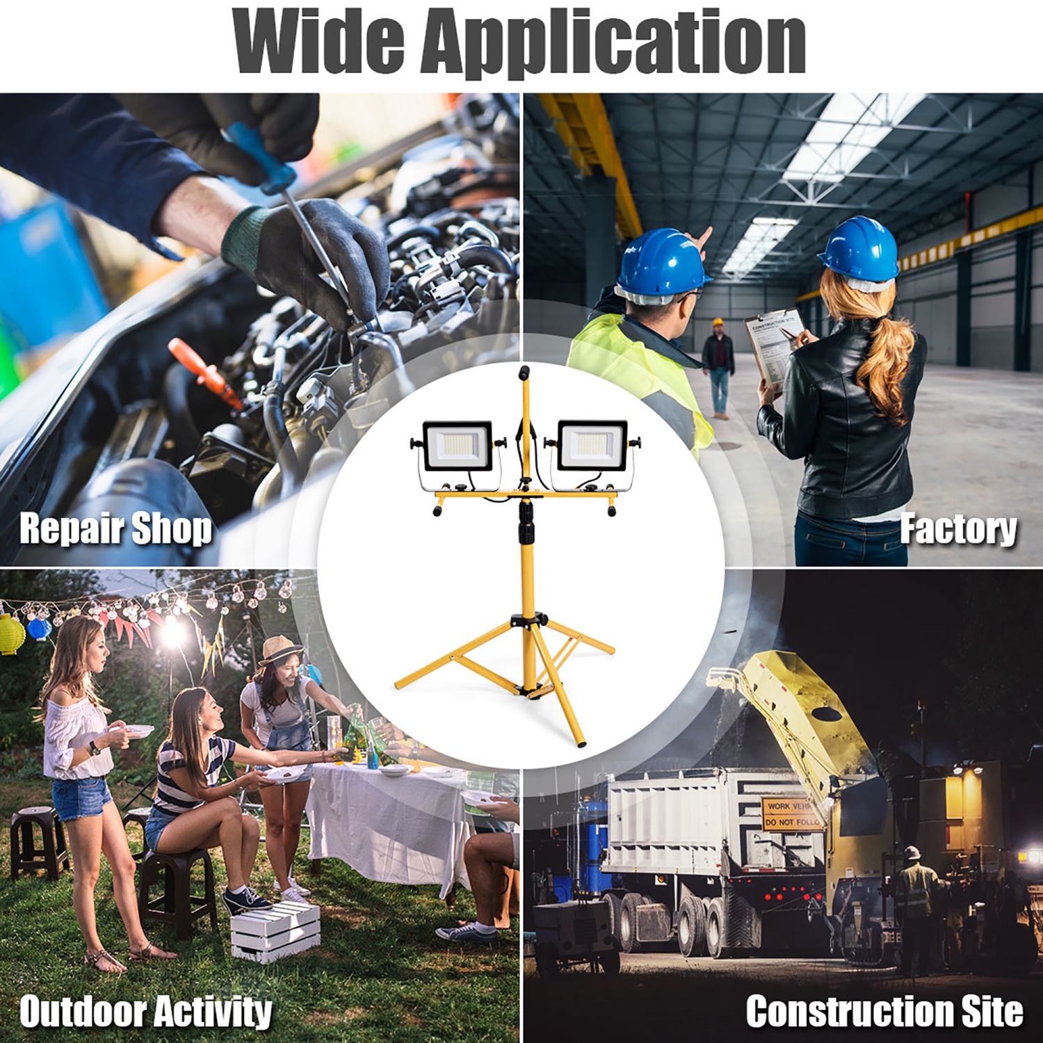 Costway 100W 10,000lm LED Dual-Head Work Light w/Adjustable Tripod Stand IP65 Waterproof