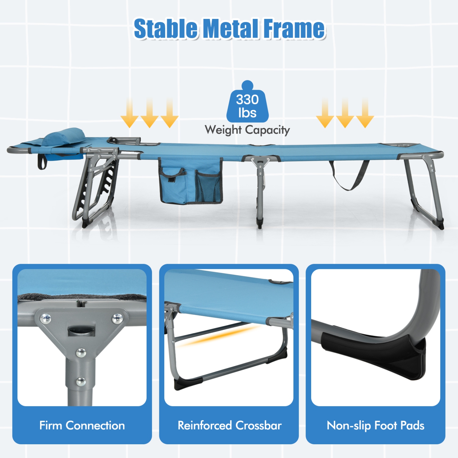 Costway Folding Beach Lounge Chair with Arm Holes Detachable Pillow Storage Pocket Outdoor