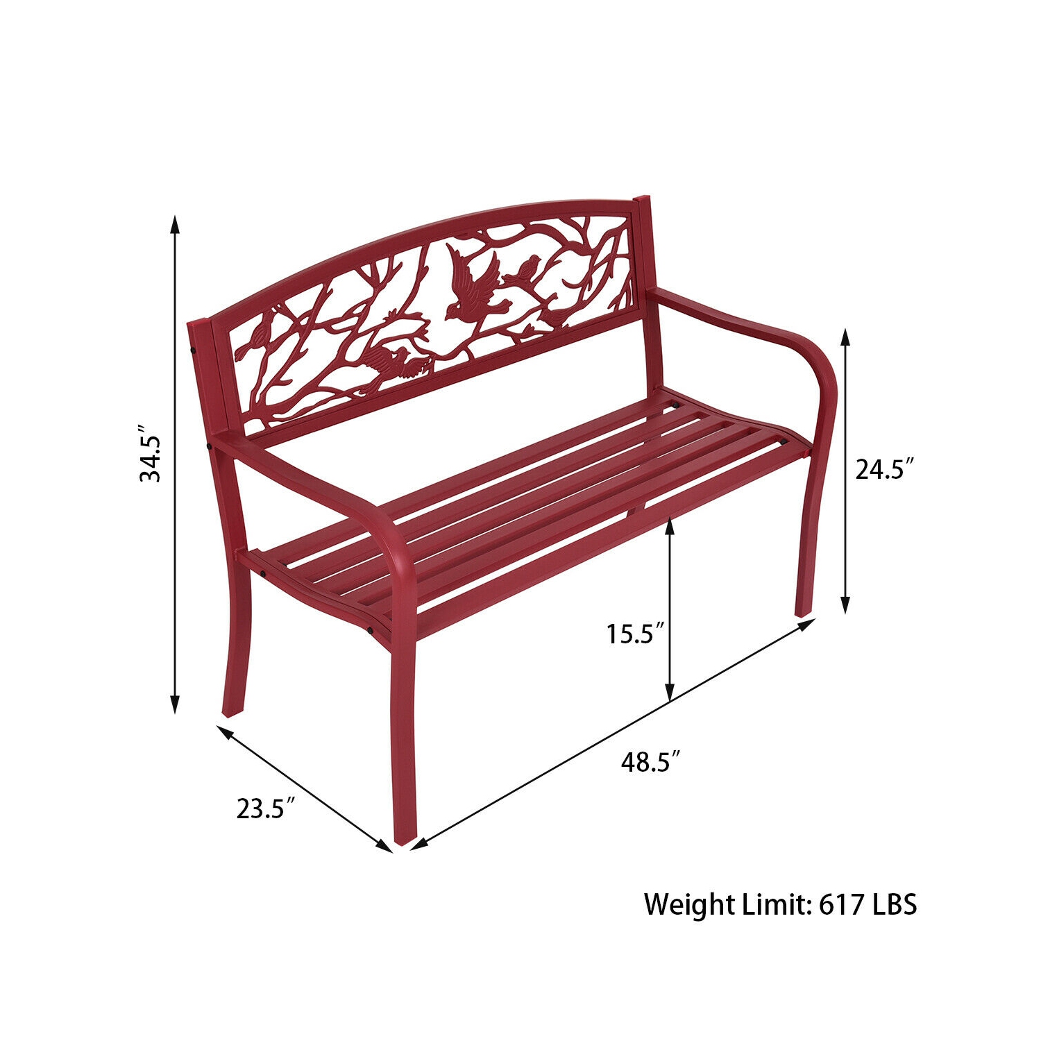 Costway Patio Garden Bench Park Yard Outdoor Furniture Cast Iron Porch Chair Red