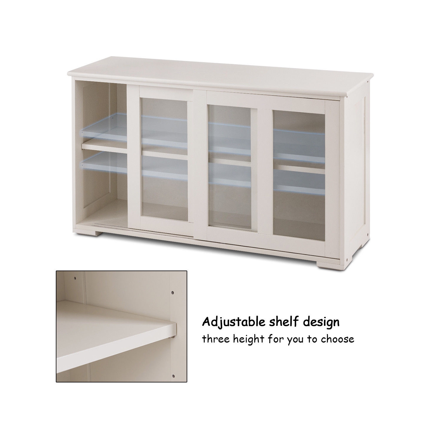 COSTWAY Buffet de Cuisine avec Porte Coulissante en Verre, Meuble Rangement avec 2 Etagères en MDF pour Cuisine Chambre Salon, Blanc