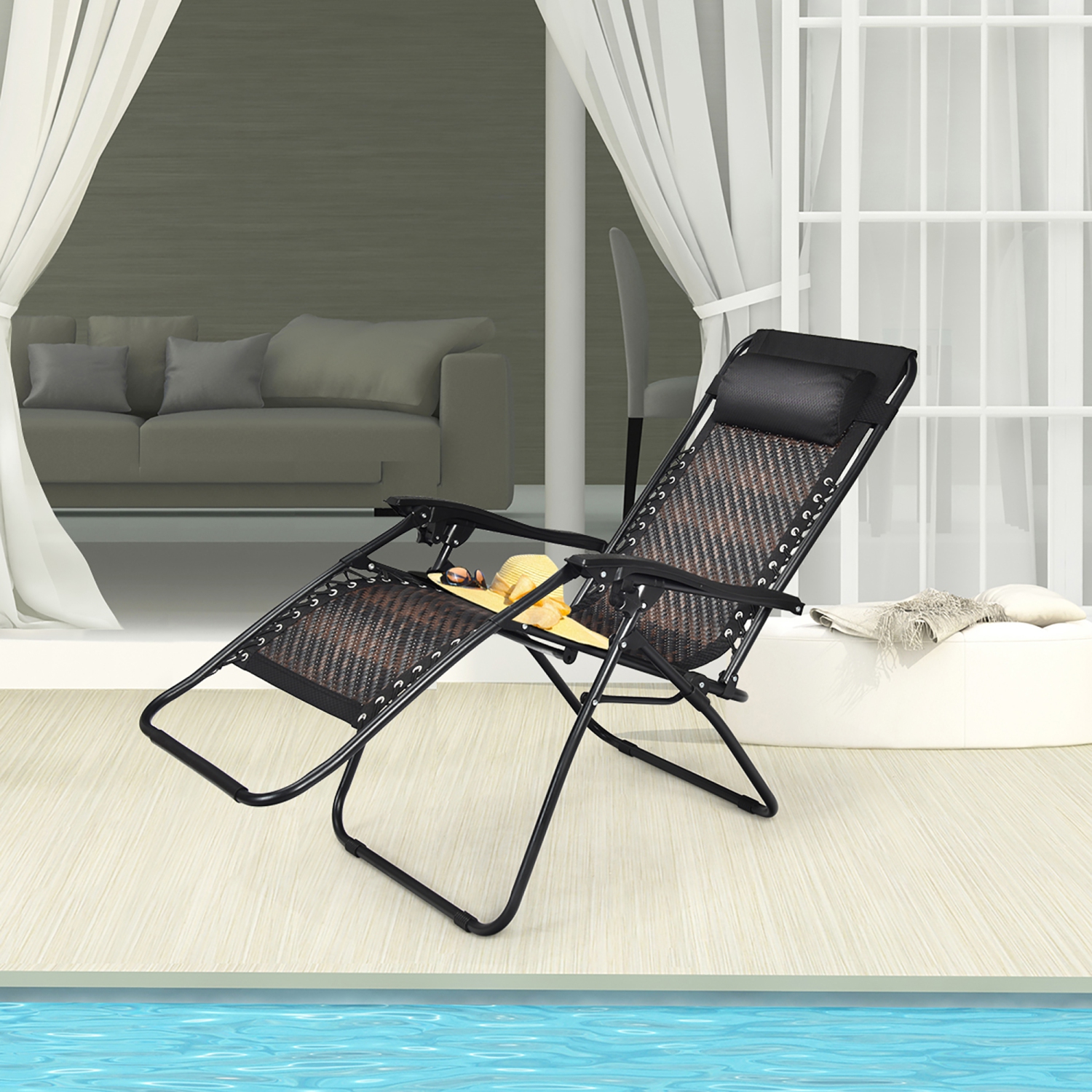Costway Patio Rattan Zero Gravity Lounge Chair Chaise Folding Recliner W/Headrest