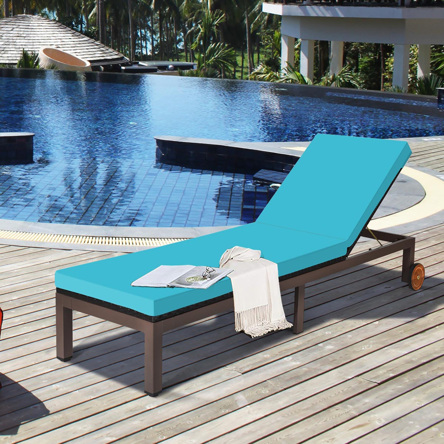 2PCS Chaise longue de patio en rotin Dossier inclinable réglable avec coussins Costway