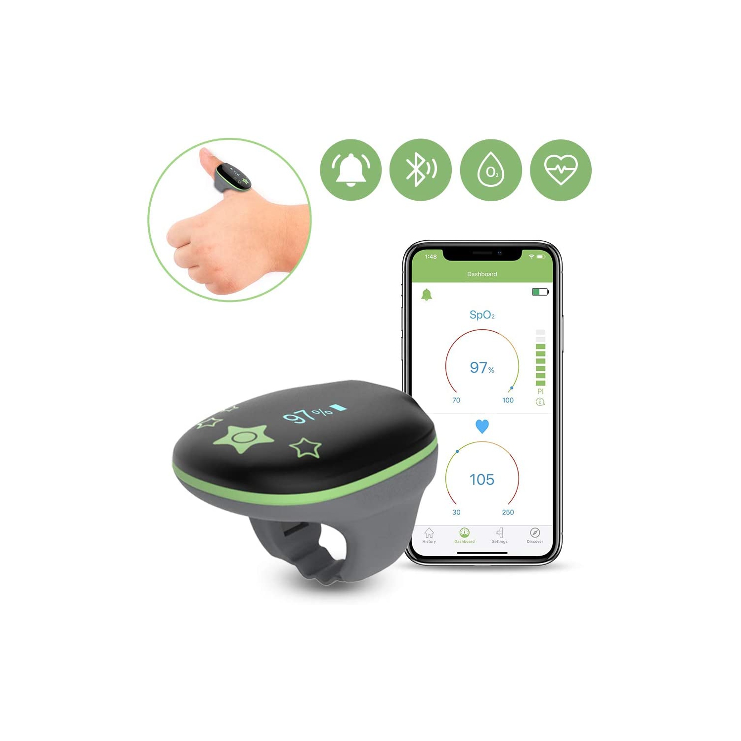 LOOKEE® KidsO2™ Sleep Monitor with Audio Reminder & App Notification for Low O2 | Tracks Heart Rate, Oxygen Saturation Level