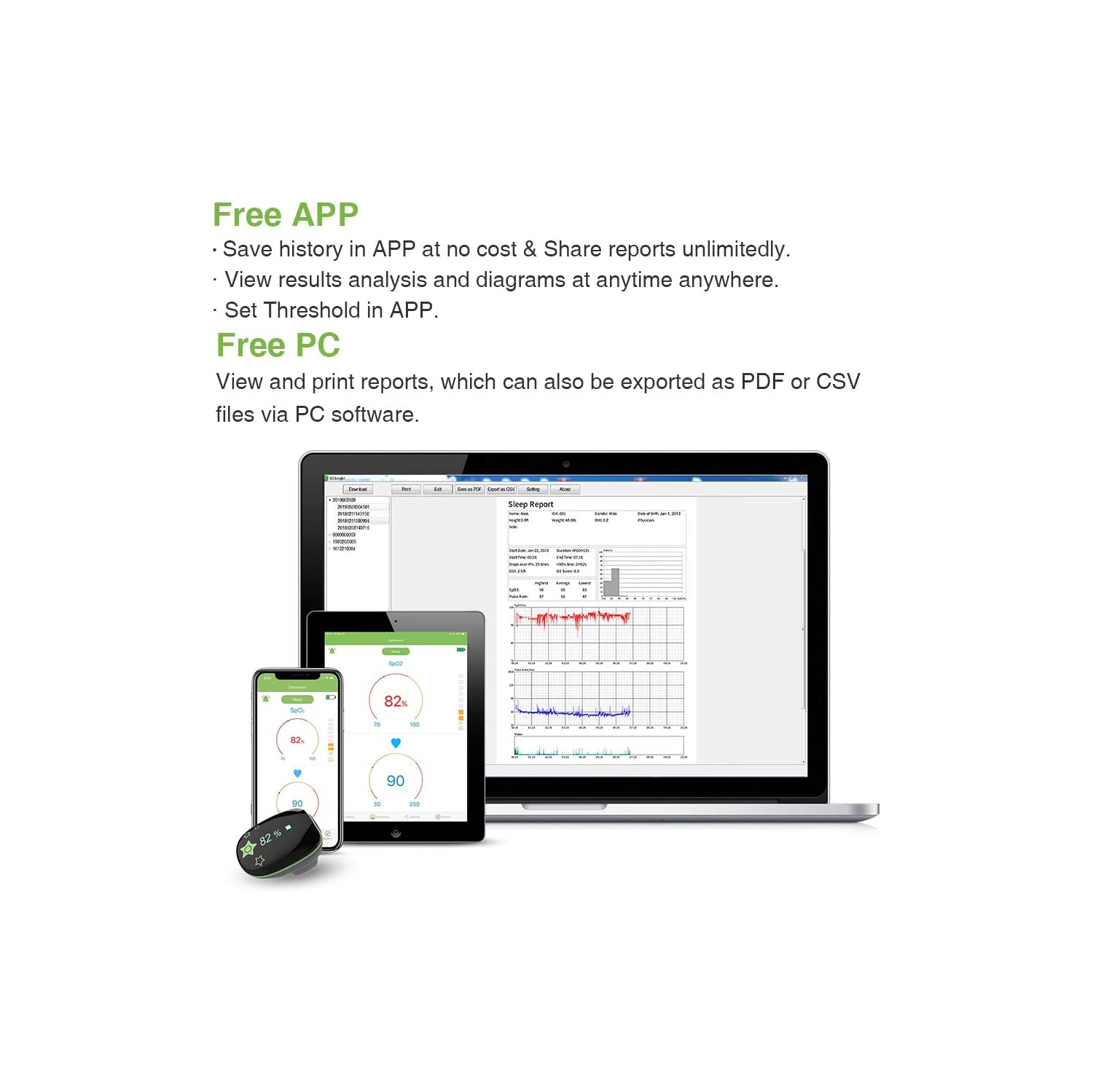 LOOKEE® KidsO2™ Sleep Monitor with Audio Reminder & App Notification for Low O2 | Tracks Heart Rate, Oxygen Saturation Level