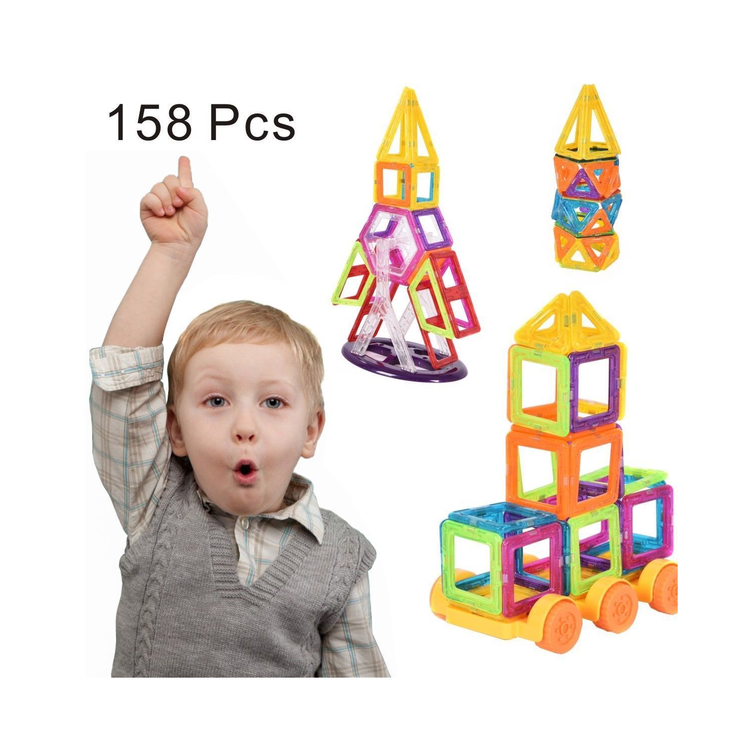 Costway 158 Pcs Magical Magnet Building Block Educational Toy For Kids Colorful Gift Set