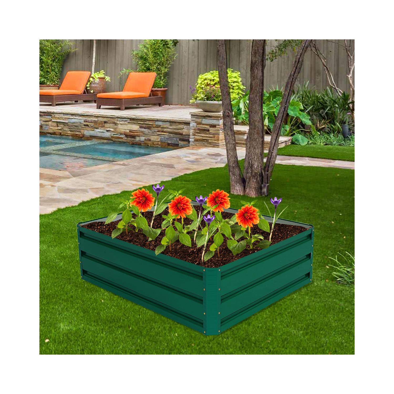 Costway 40"x32" Patio Raised Garden Bed Vegetable Flower Plant Dark Green New