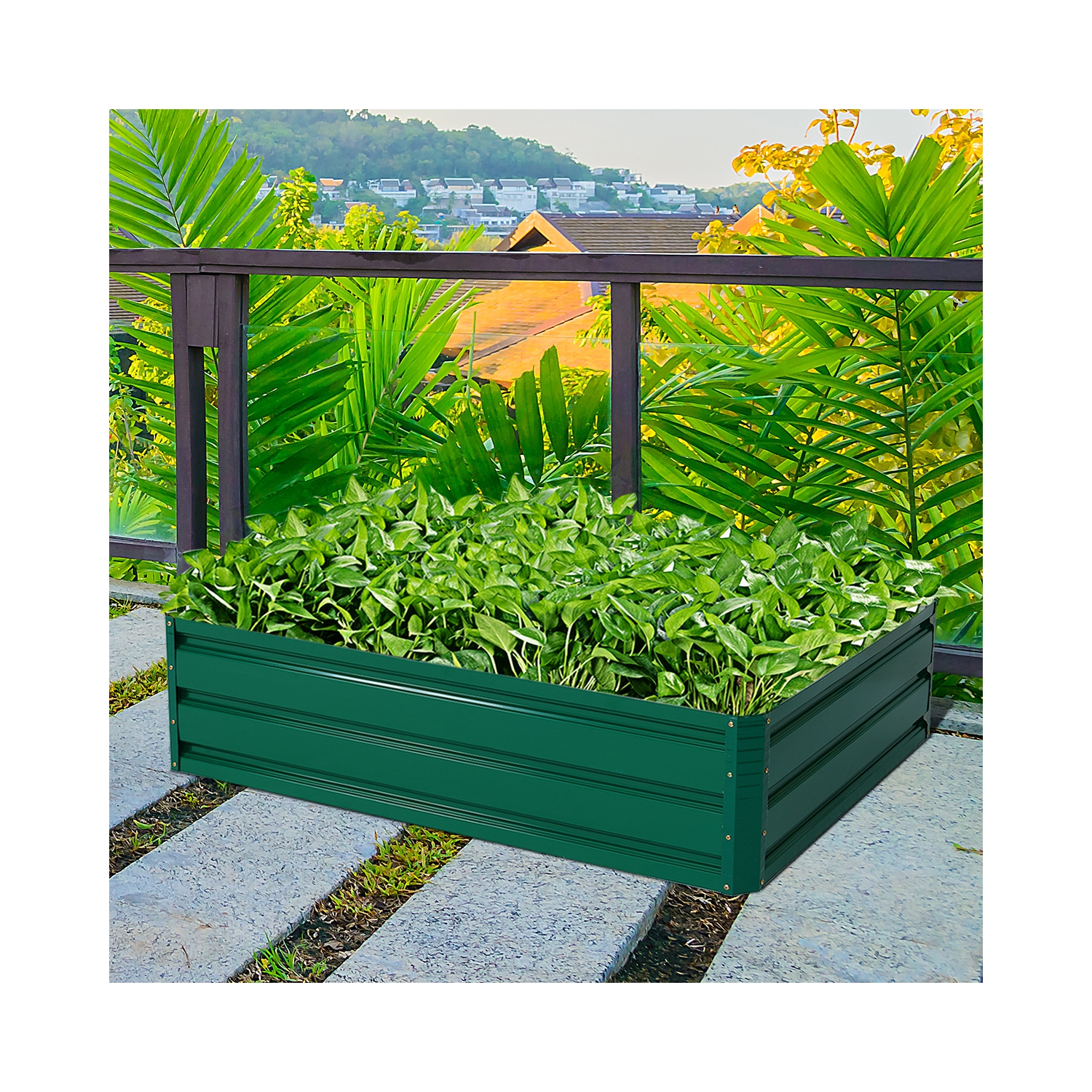 Costway 40"x32" Patio Raised Garden Bed Vegetable Flower Plant Dark Green New
