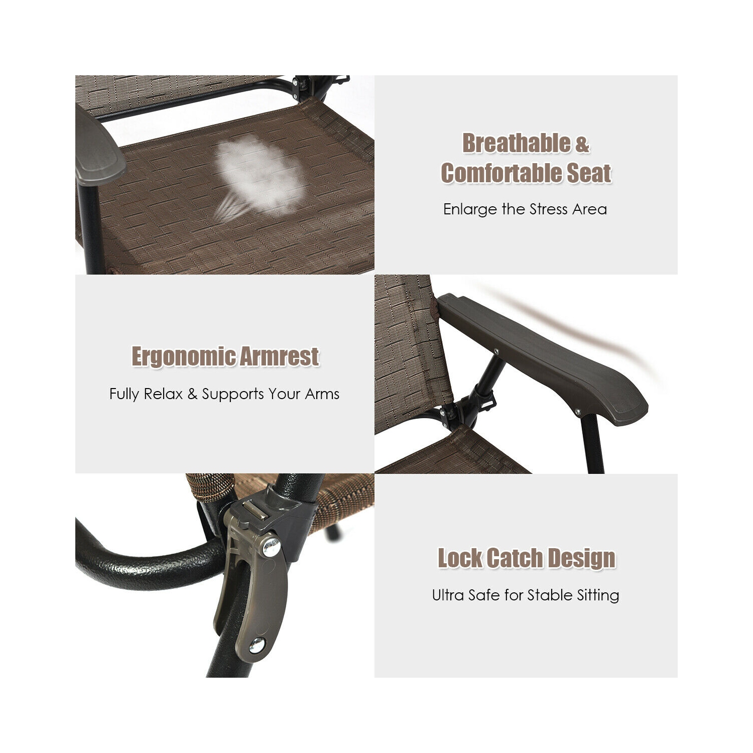 Costway Set of 4 Patio Folding Chairs Sling Portable Dining Chair Set w/ Armrest