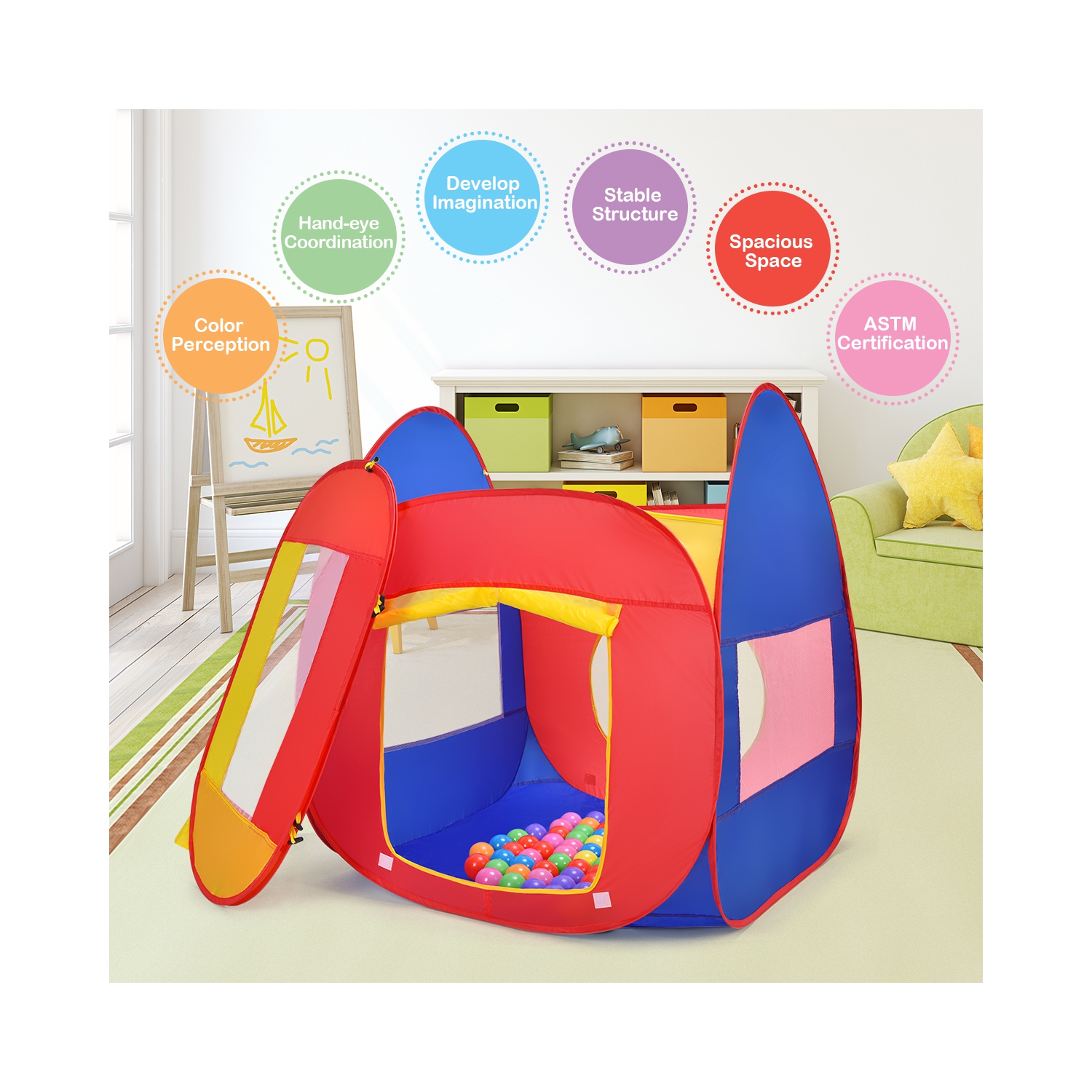 Costway Portable Kid Baby Play House Indoor Outdoor Toy Tent Game Playhut W/ 100 Balls