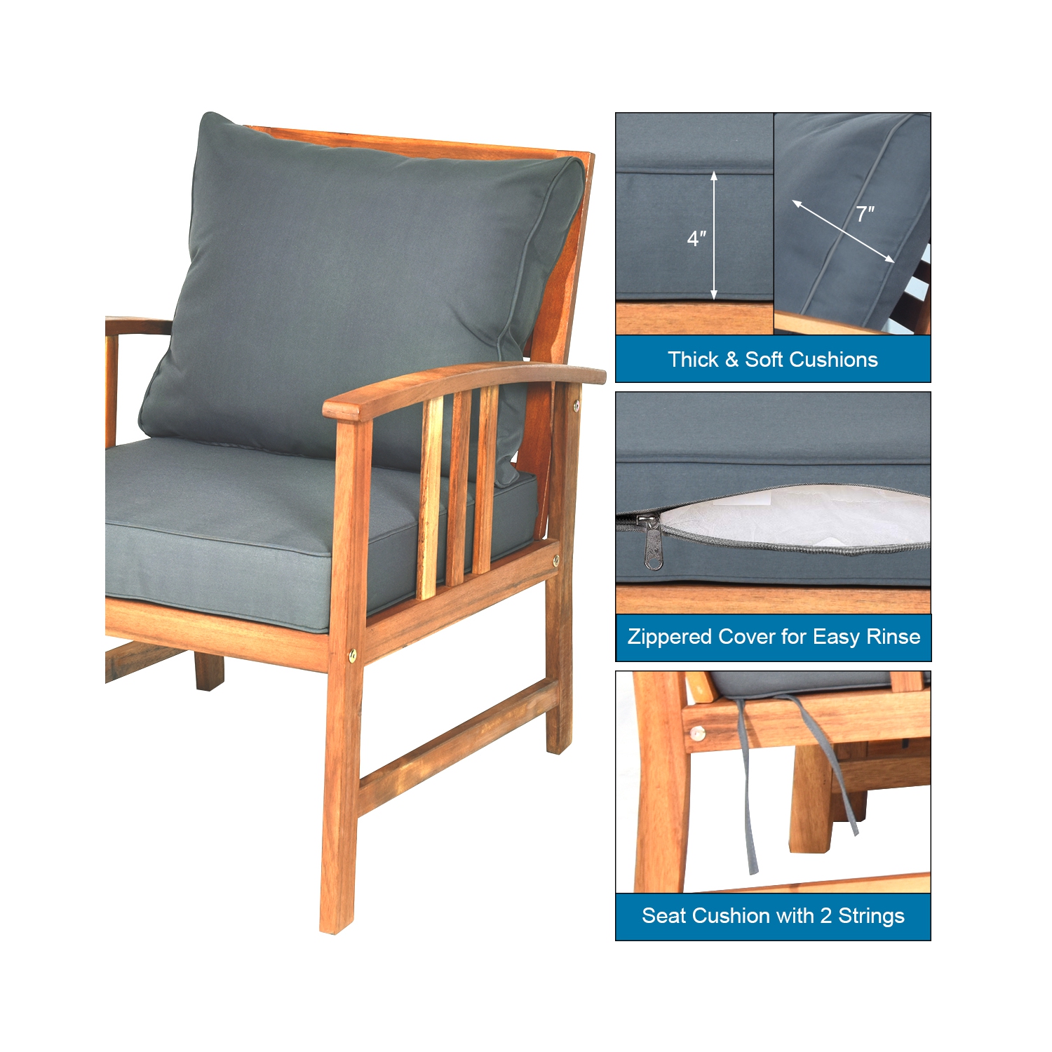 Costway 4PCS Wooden Patio Furniture Set Table Sofa Chair Cushioned Garden NEW