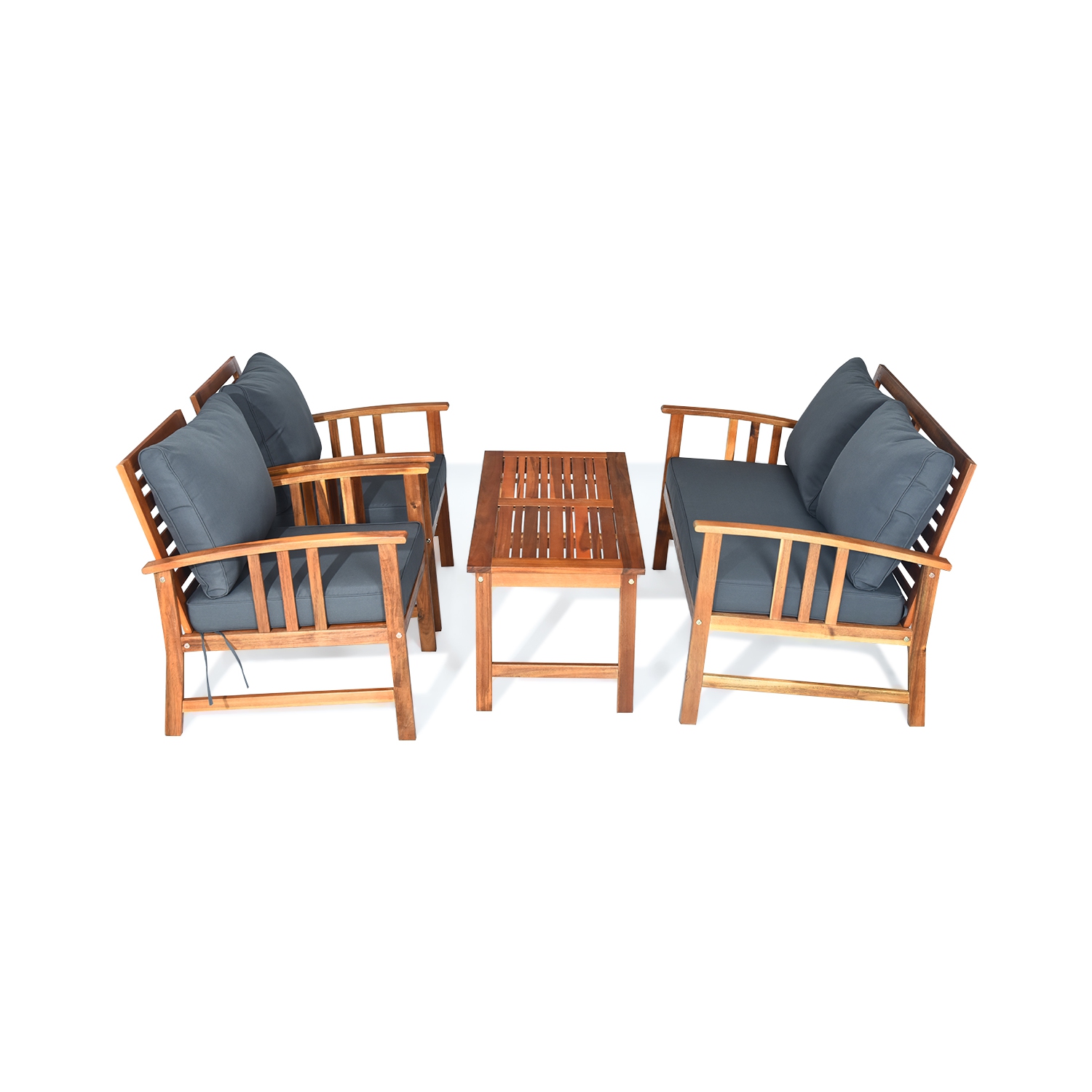 Costway 4PCS Wooden Patio Furniture Set Table Sofa Chair Cushioned Garden NEW