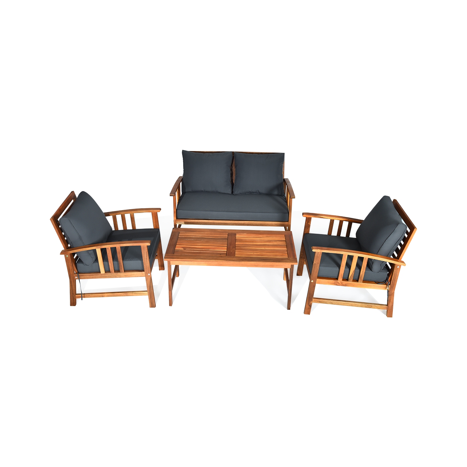 Costway 4PCS Wooden Patio Furniture Set Table Sofa Chair Cushioned Garden NEW