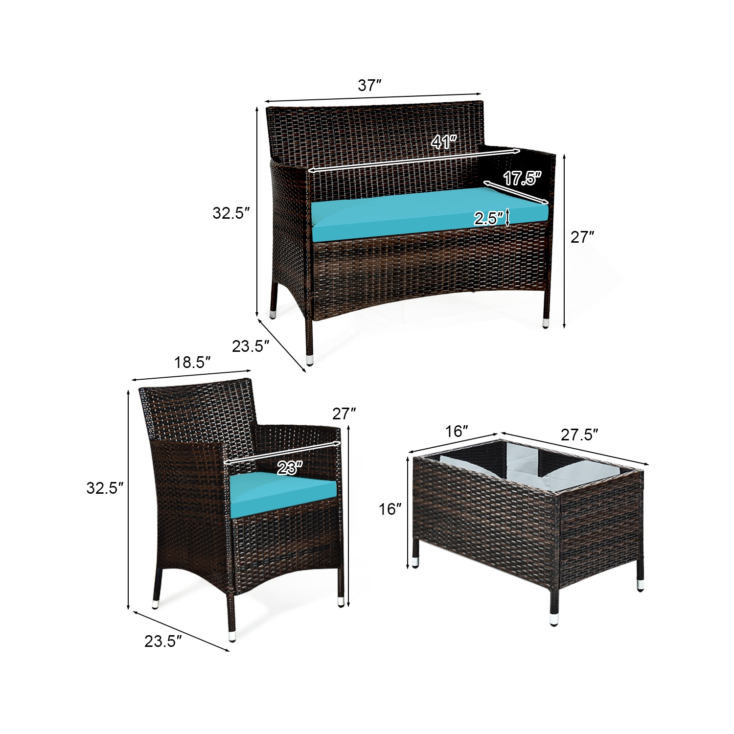 Costway 8PCS Rattan Patio Furniture Set Cushioned Sofa Chair Coffee Table