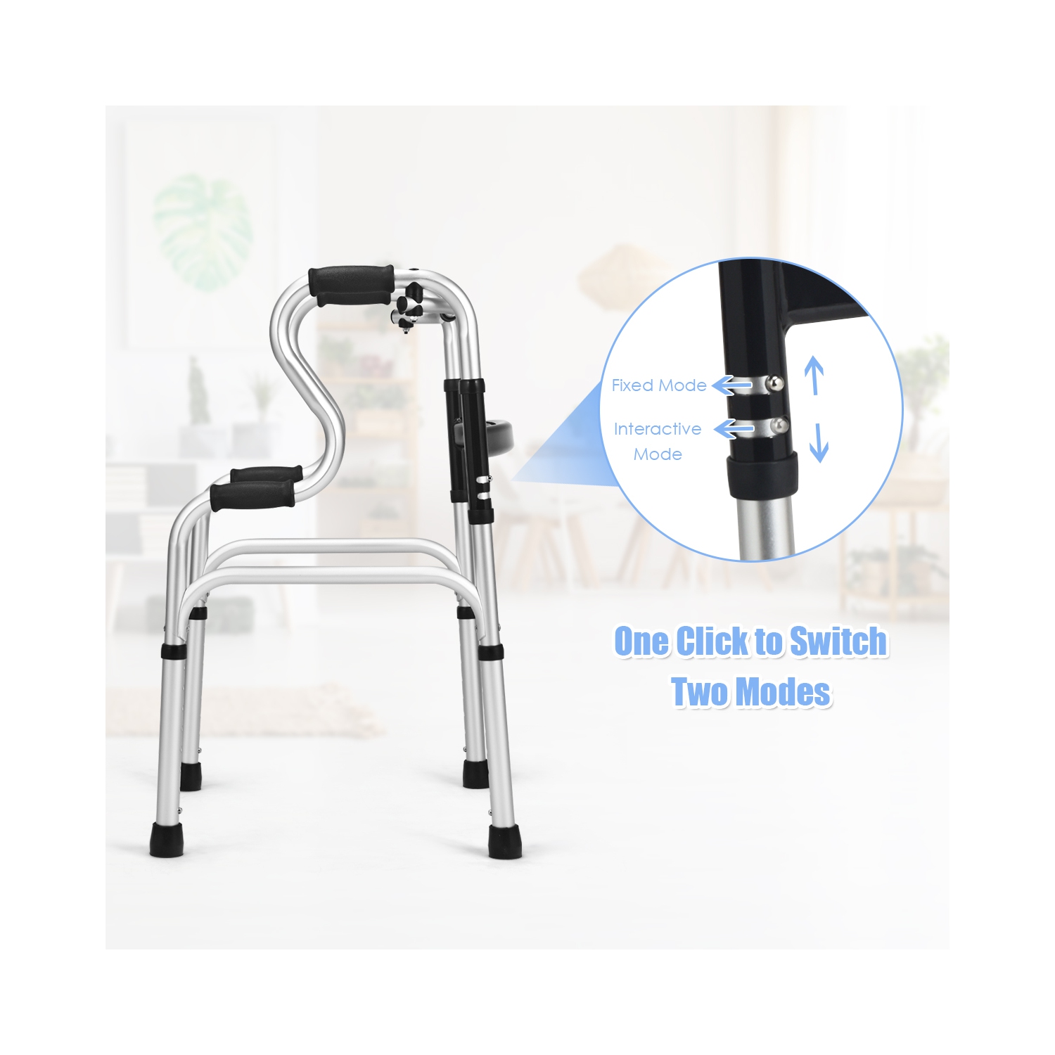 Cadre de marche pliable à un bouton en aluminium avec hauteur réglable de Costway