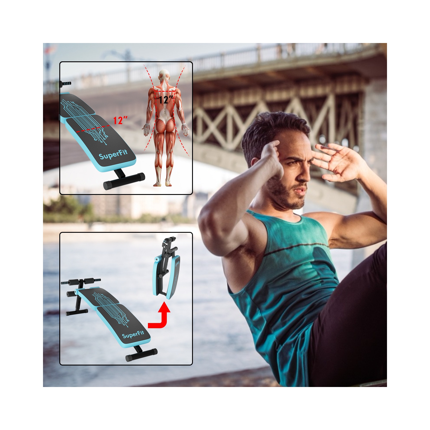 Banc de musculation incurvé Superfit – ajustable et pliable