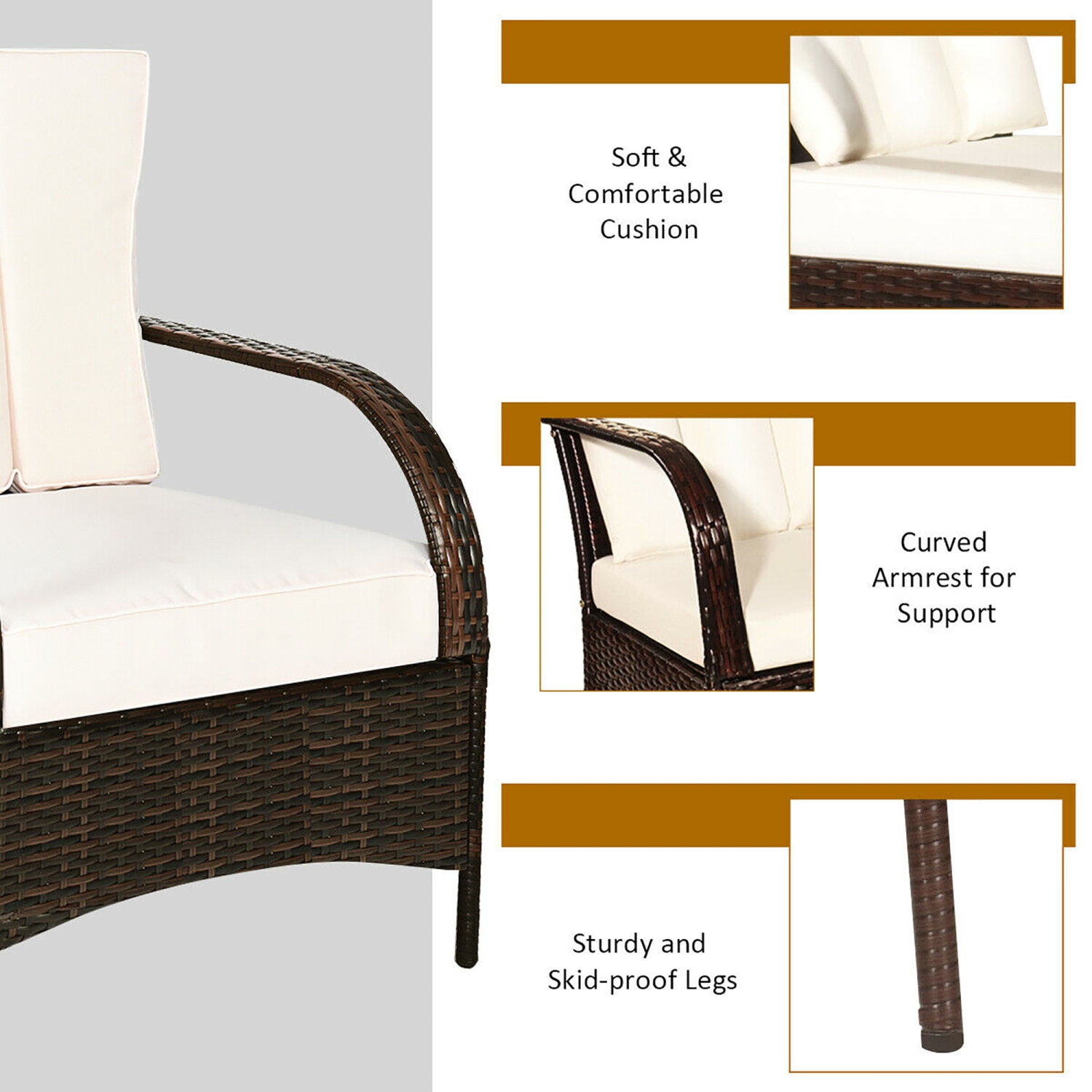 Costway 3 PCS Patio Wicker Rattan Furniture Set Coffee Table & 2 Rattan Chair W/Cushions