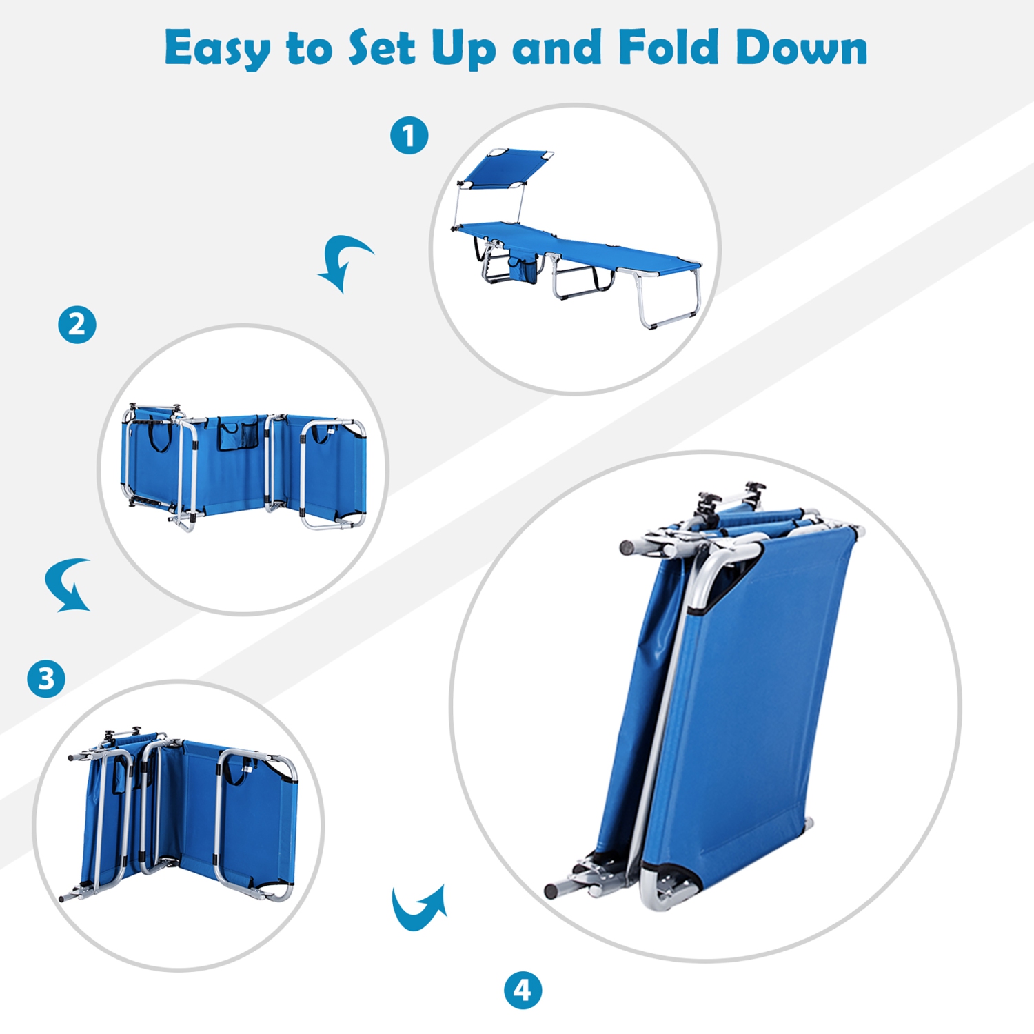 Costway Foldable Lounge Chair Outdoor Adjustable Beach Patio Pool Recliner W/Sun Shade