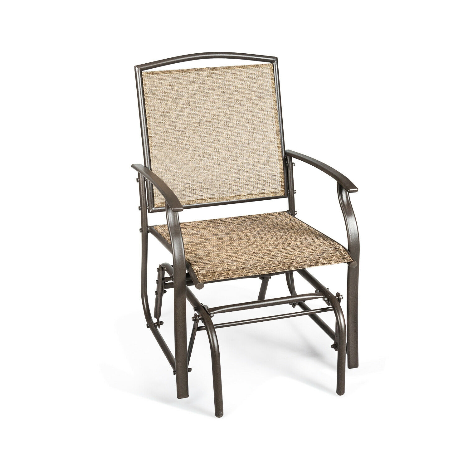 Costway Patio Swing Single Glider Chair Rocking Seating Steel Frame Garden Furni Brown