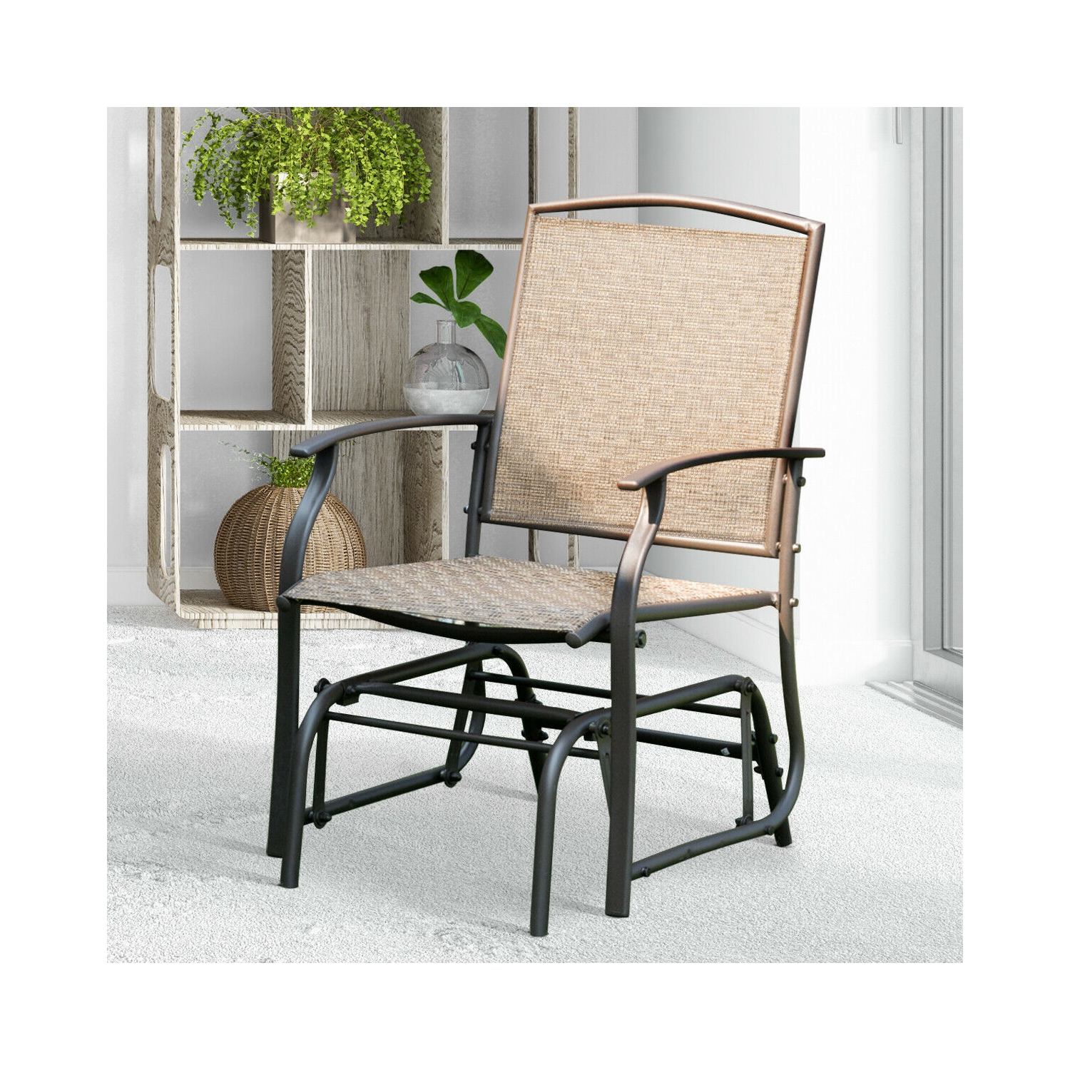 Costway Patio Swing Single Glider Chair Rocking Seating Steel Frame Garden Furni Brown