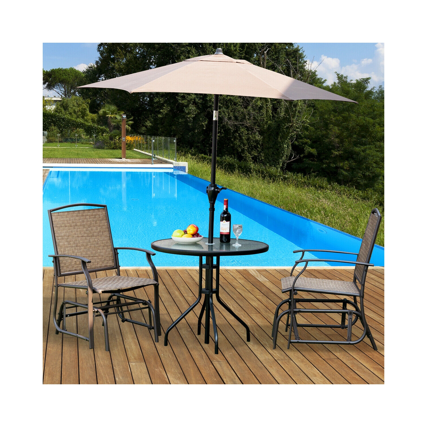 Costway Patio Swing Single Glider Chair Rocking Seating Steel Frame Garden Furni Brown