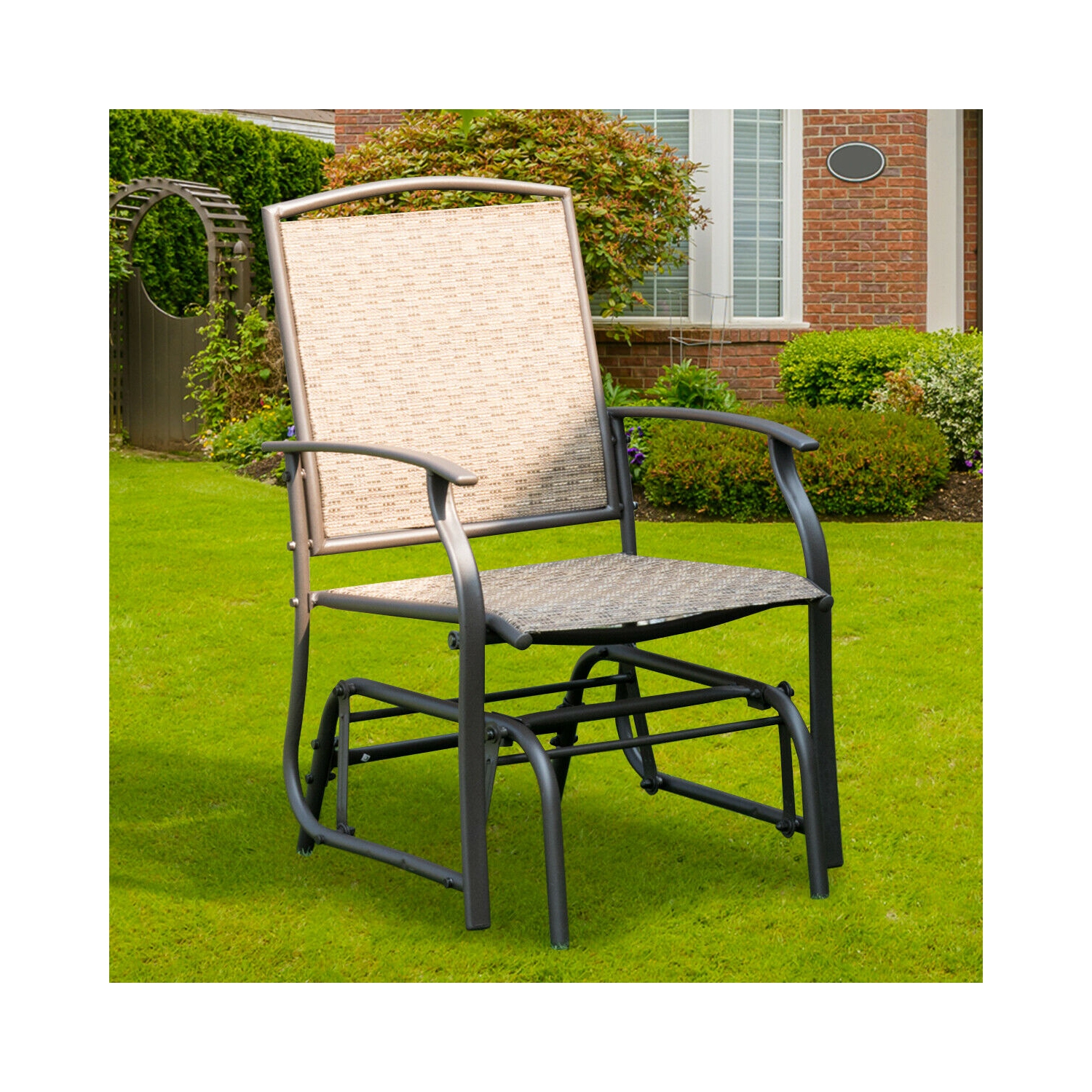 Costway Patio Swing Single Glider Chair Rocking Seating Steel Frame Garden Furni Brown