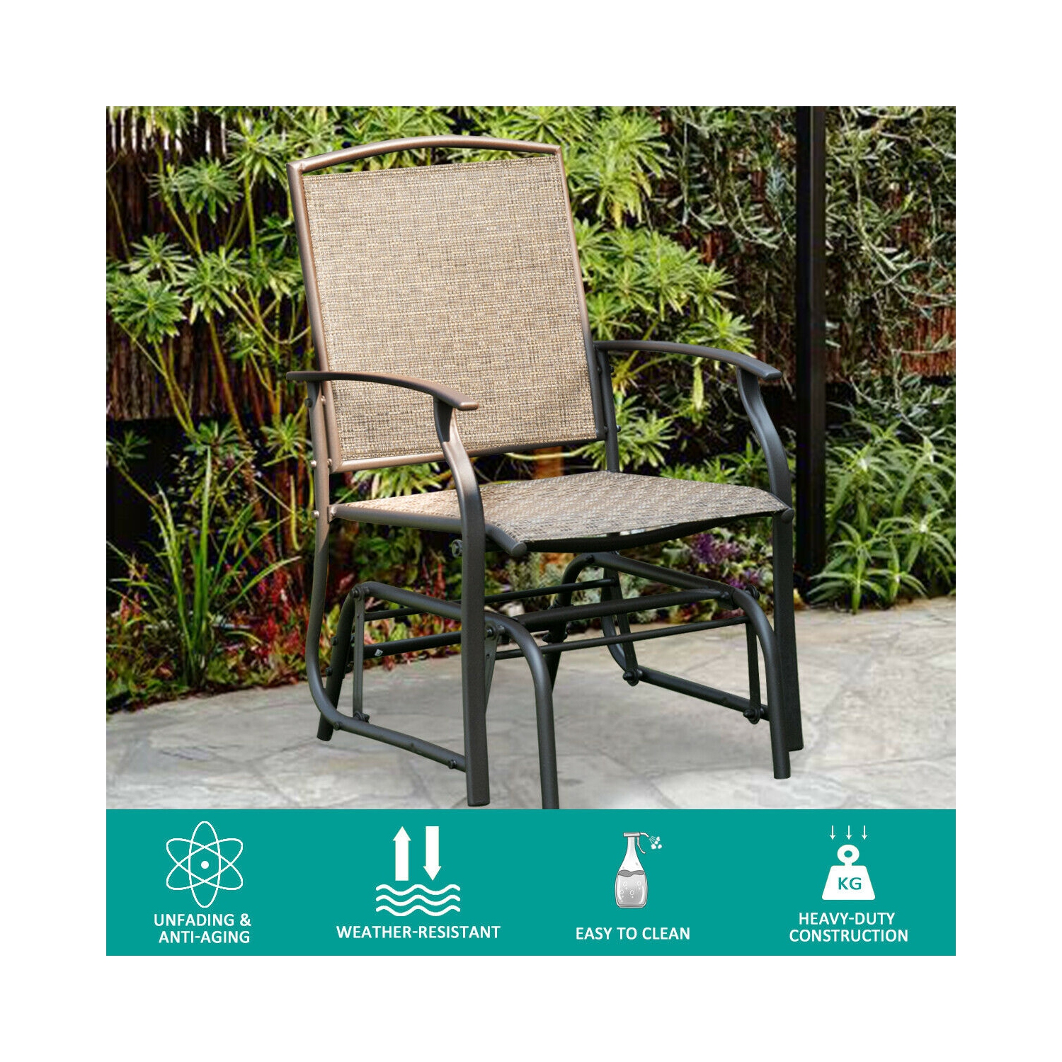 Costway Patio Swing Single Glider Chair Rocking Seating Steel Frame Garden Furni Brown